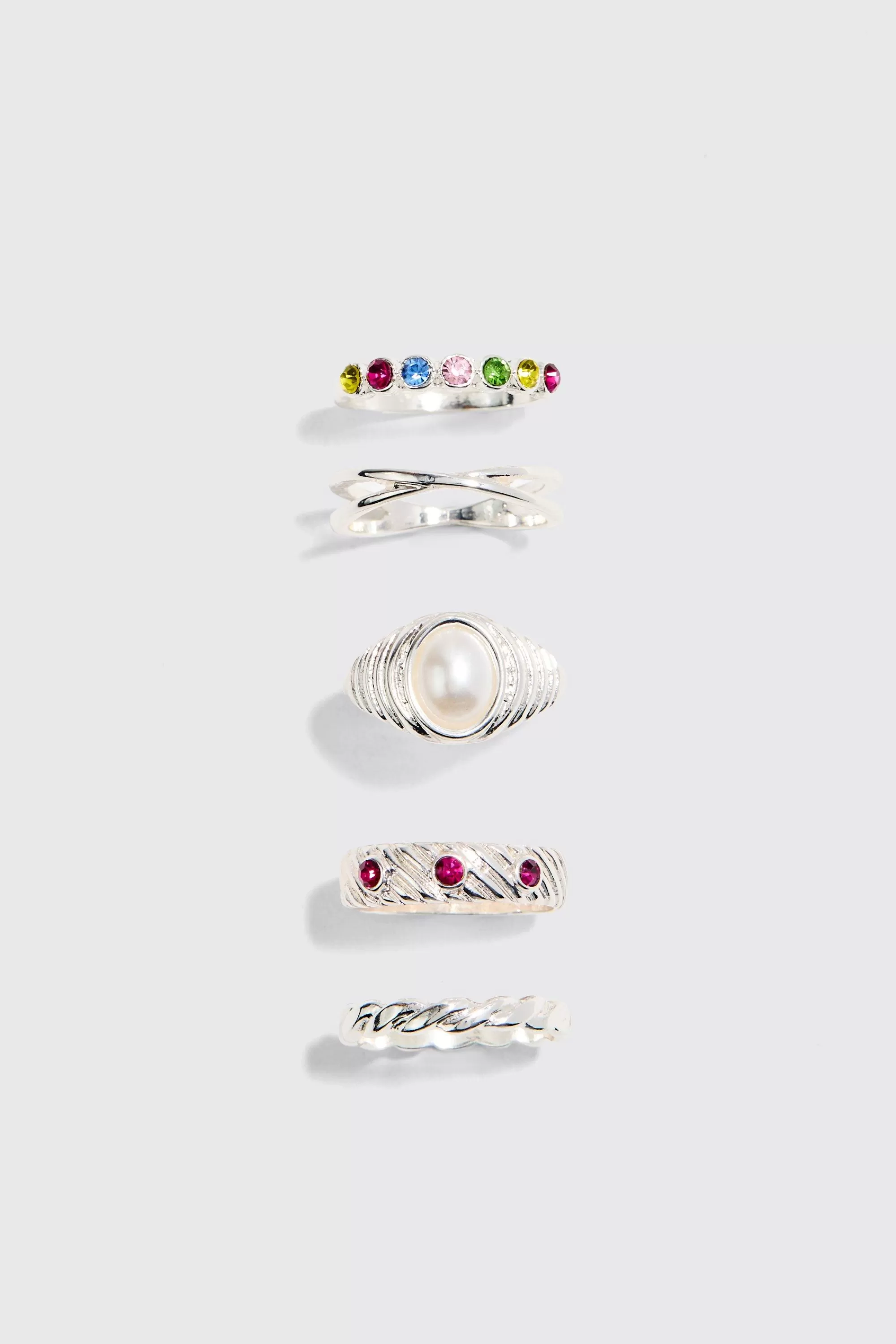 boohooMAN 5 Pack Gem Stone Rings | UK