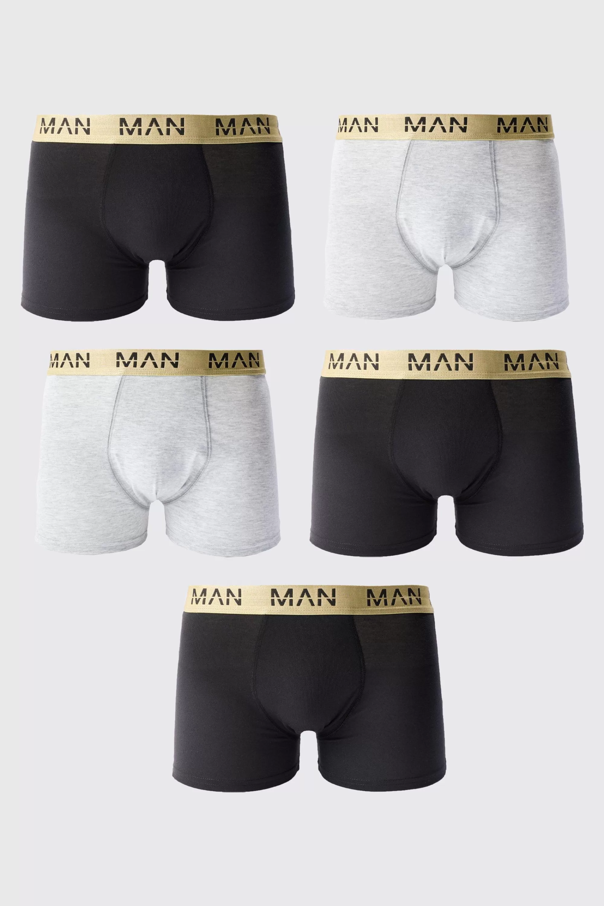 boohooMAN 5 Pack Man Dash Gold Waistband Boxers | UK