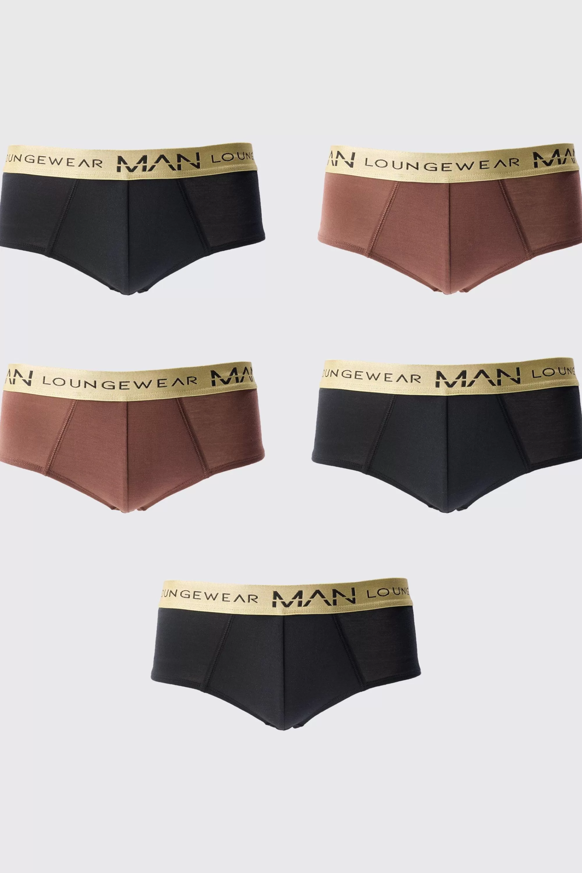 boohooMAN 5 Pack Man Lounge Gold Waistband Briefs | UK