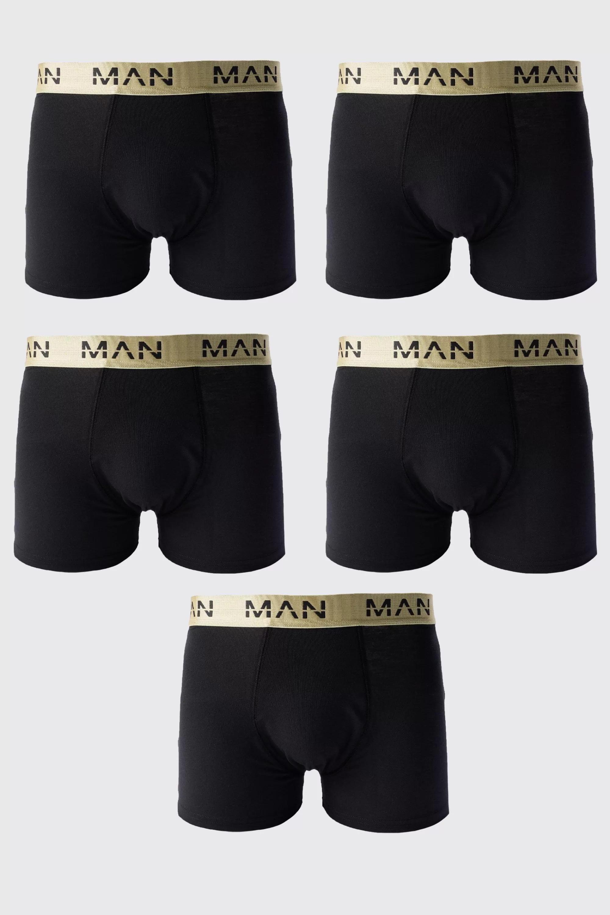 boohooMAN 5 Pack Man Roman Gold Waistband Boxers In | UK