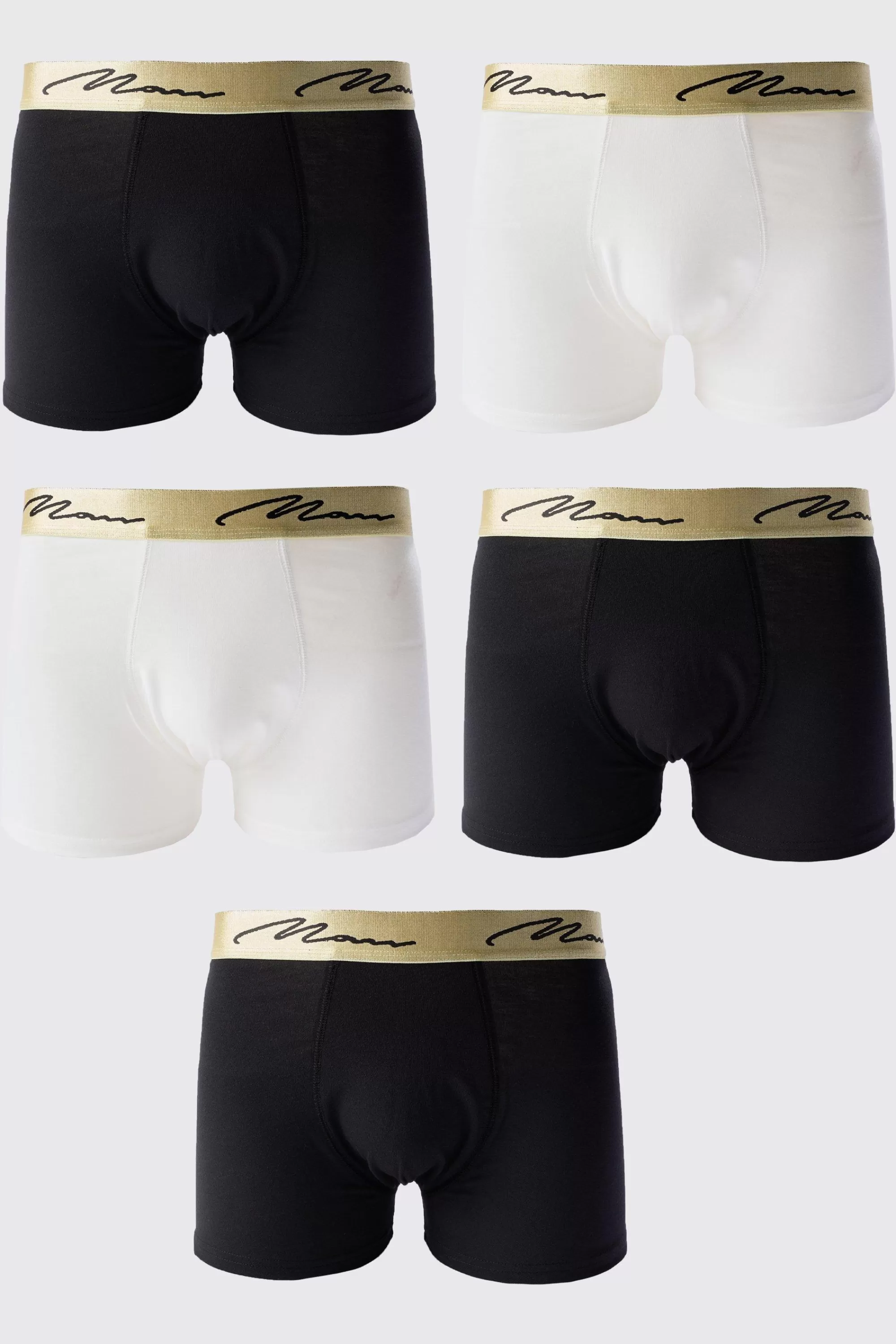 boohooMAN 5 Pack Man Signature Gold Waistband Boxers In | UK