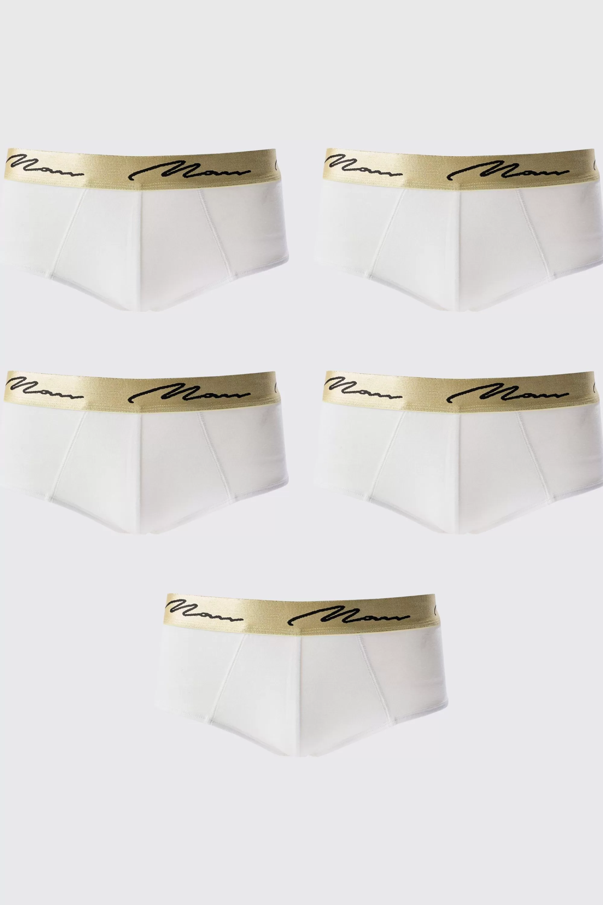 boohooMAN 5 Pack Man Signature Gold Waistband Briefs In | UK