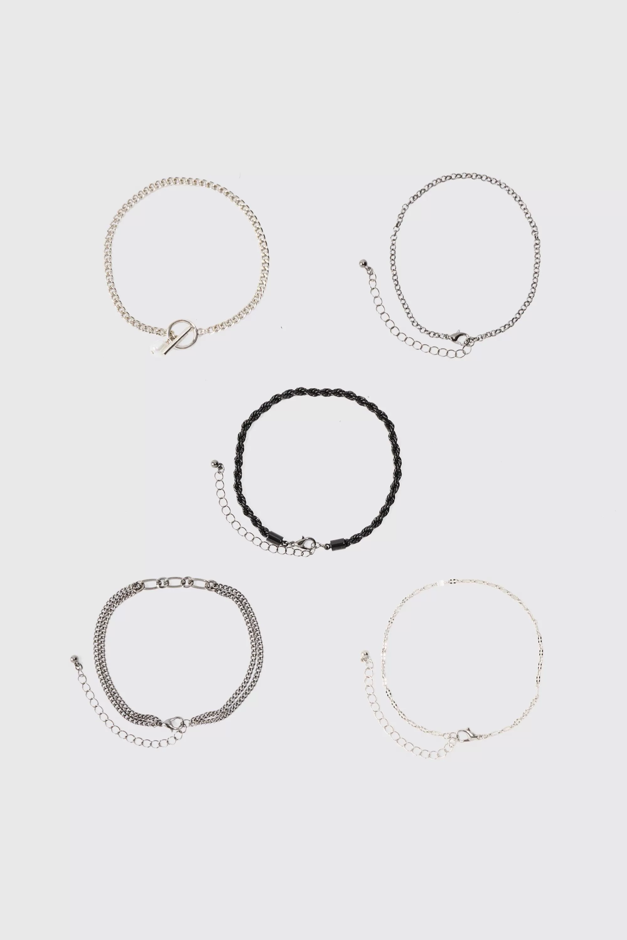 boohooMAN 5 Pack Mixed Chain Bracelets | UK