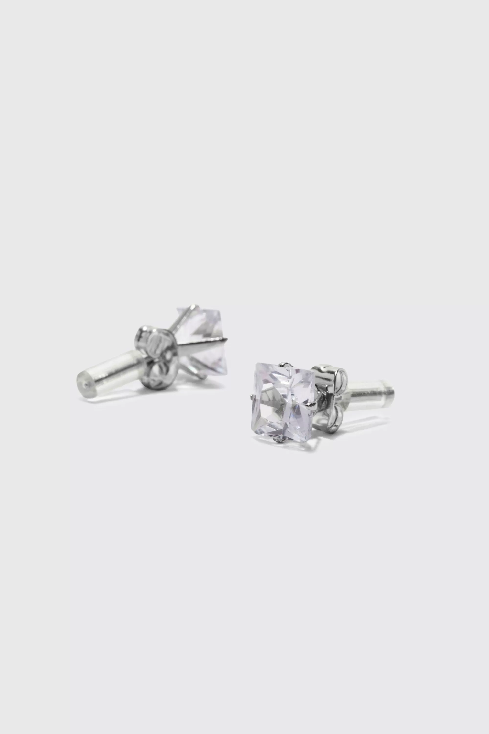 boohooMAN 8mm Square Stud Diamante Earrings | UK