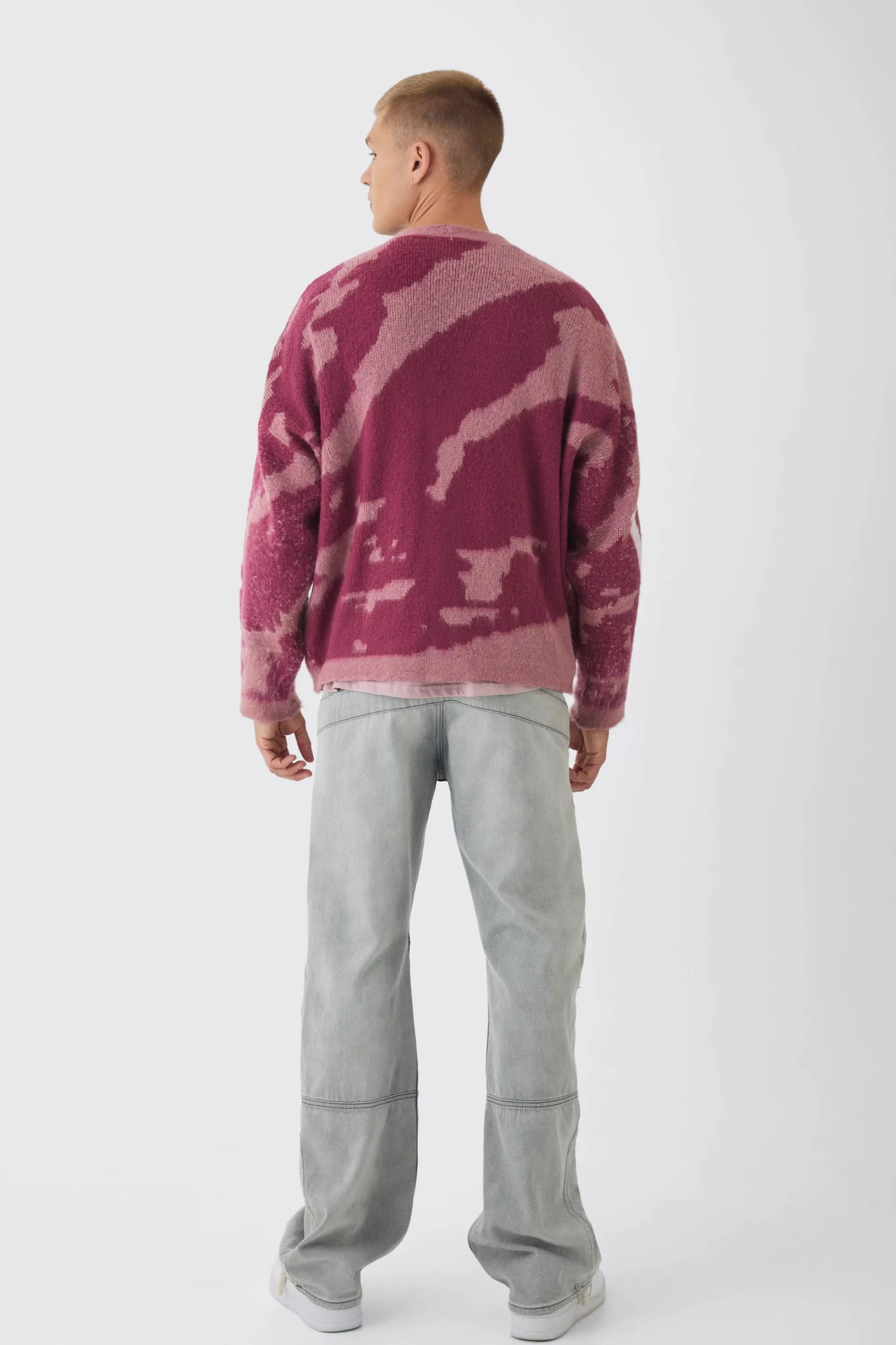 boohooMAN Abstract Camo Brushed Cardigan In | UK