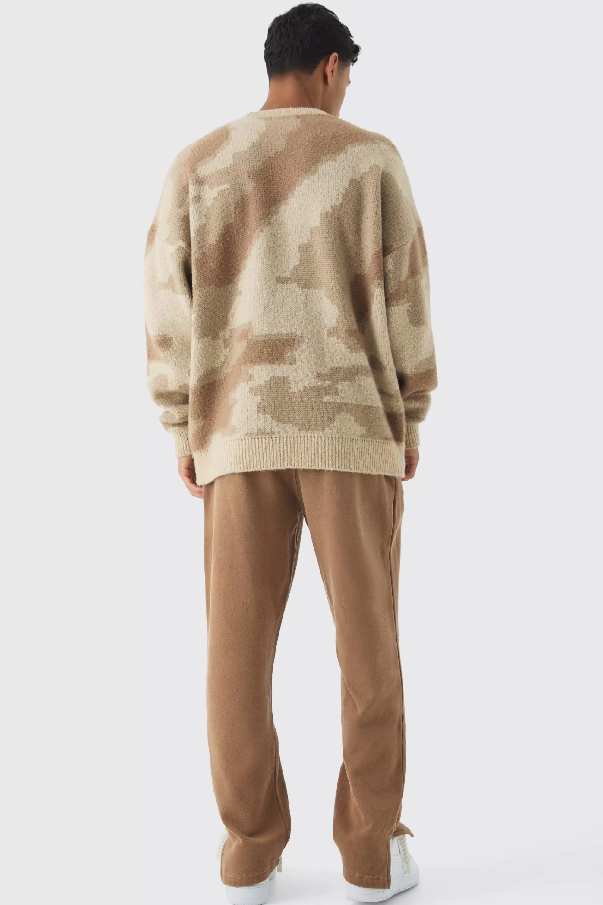 boohooMAN Abstract Camo Brushed Jumper In | UK