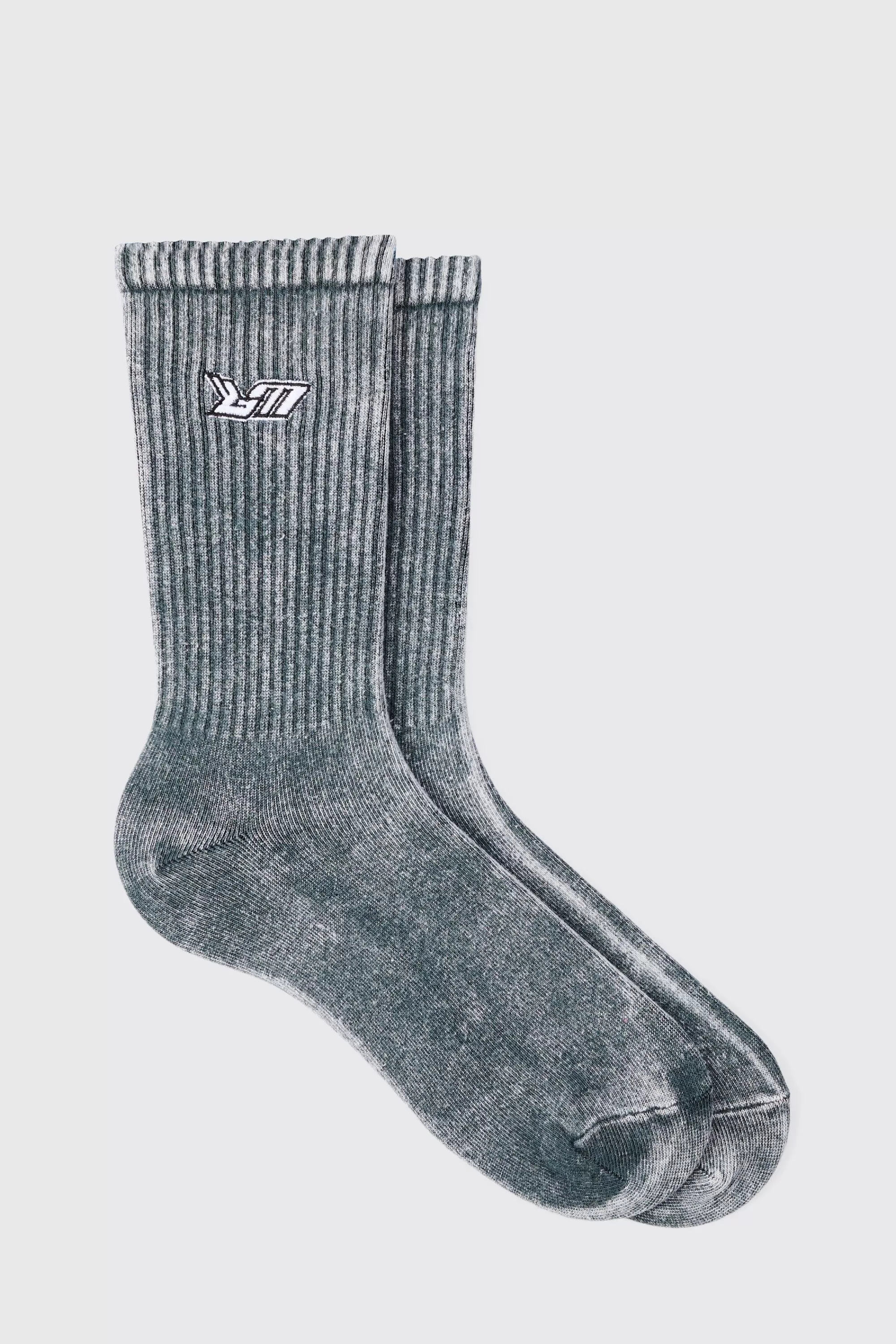 boohooMAN Acid Wash BM Embroidered Socks In | UK