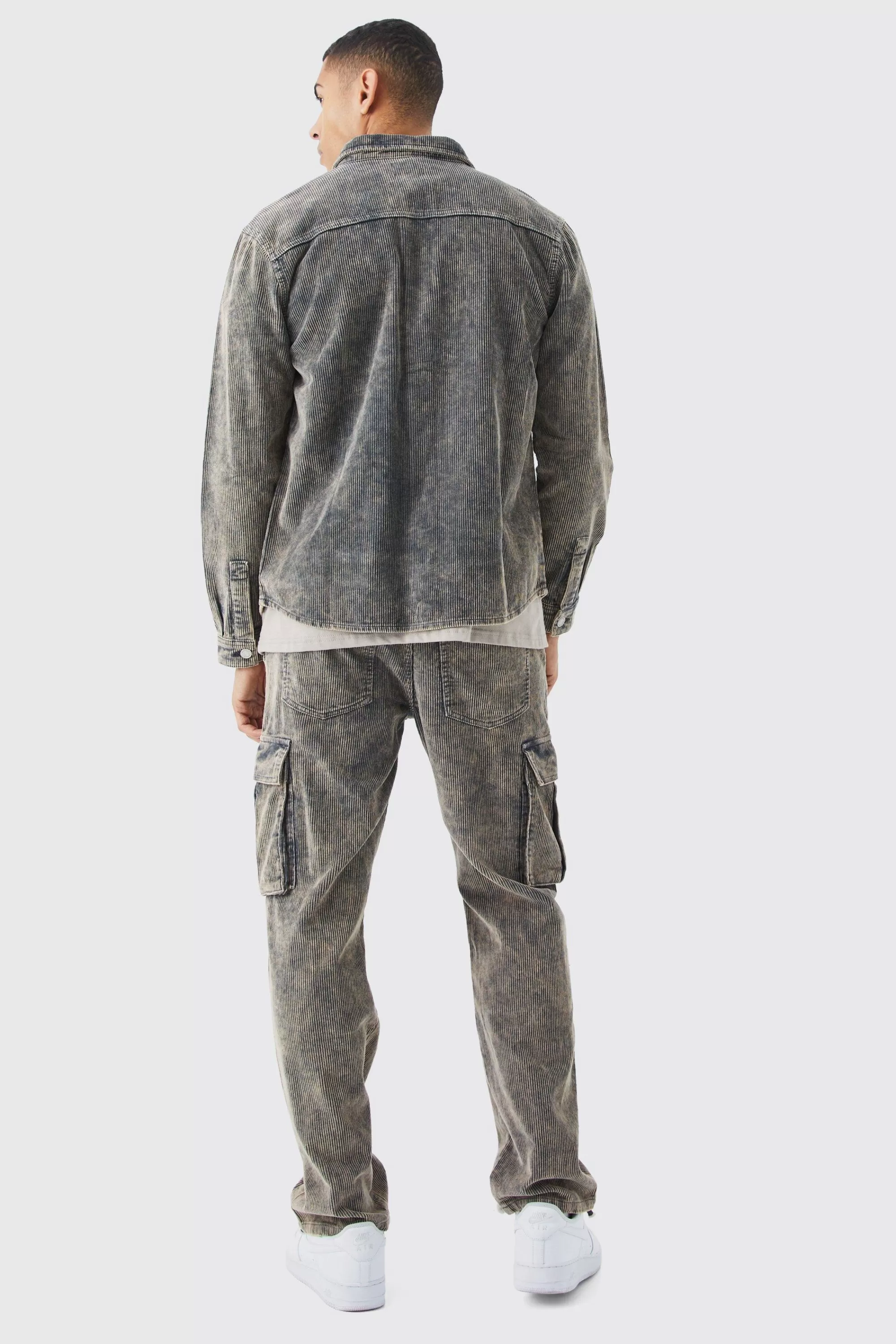 boohooMAN Acid Wash Corduroy Overshirt | UK