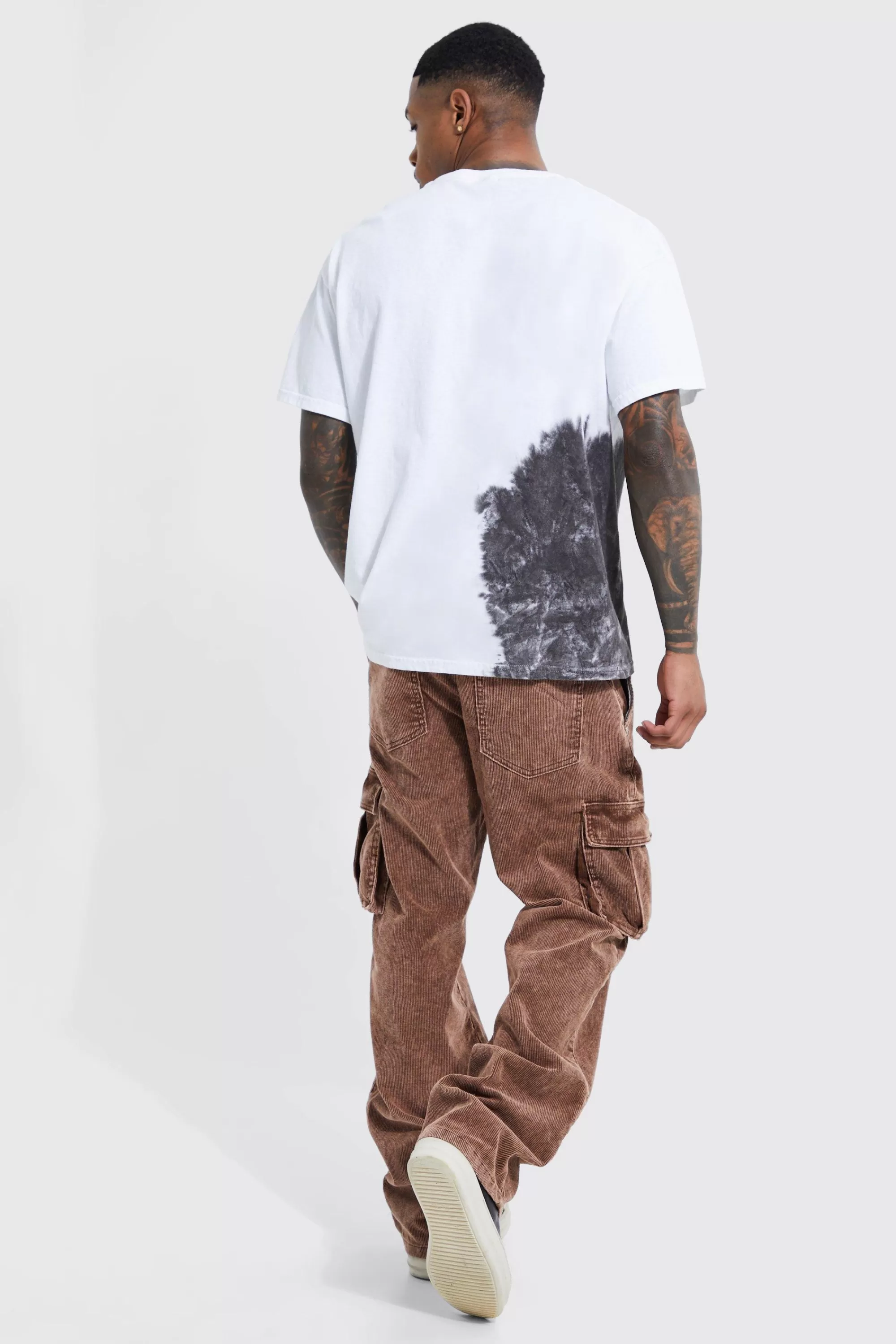 boohooMAN Acid Wash Relaxed Cord Cargo Trouser | UK