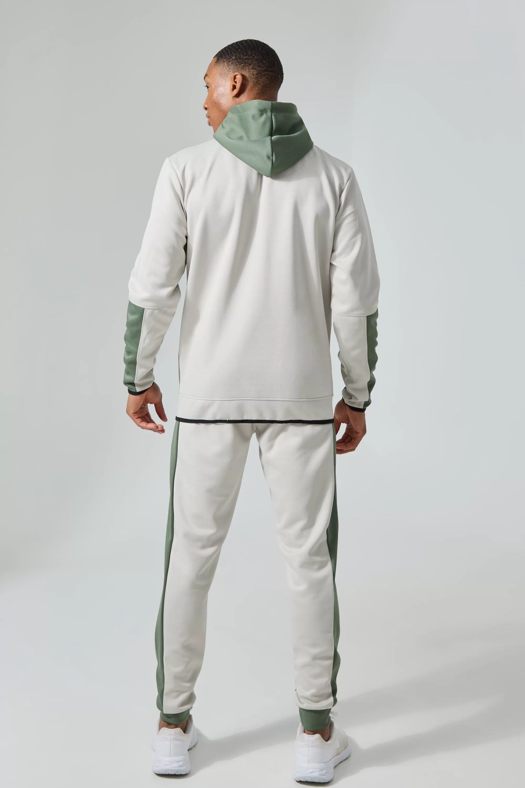 boohooMAN Active Colour Block Funnel Hooded Tracksuit | UK