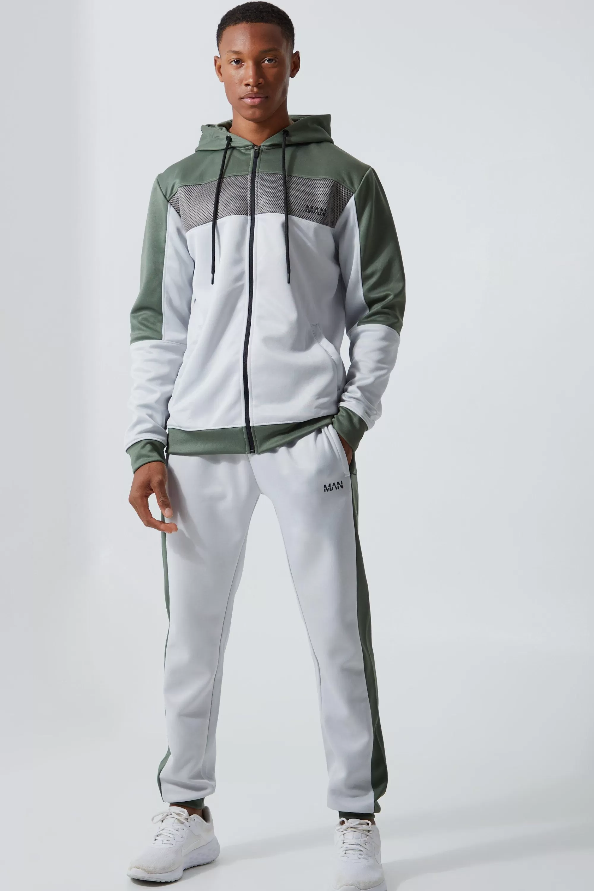 boohooMAN Active Mesh Panel Zip Through Tracksuit | UK