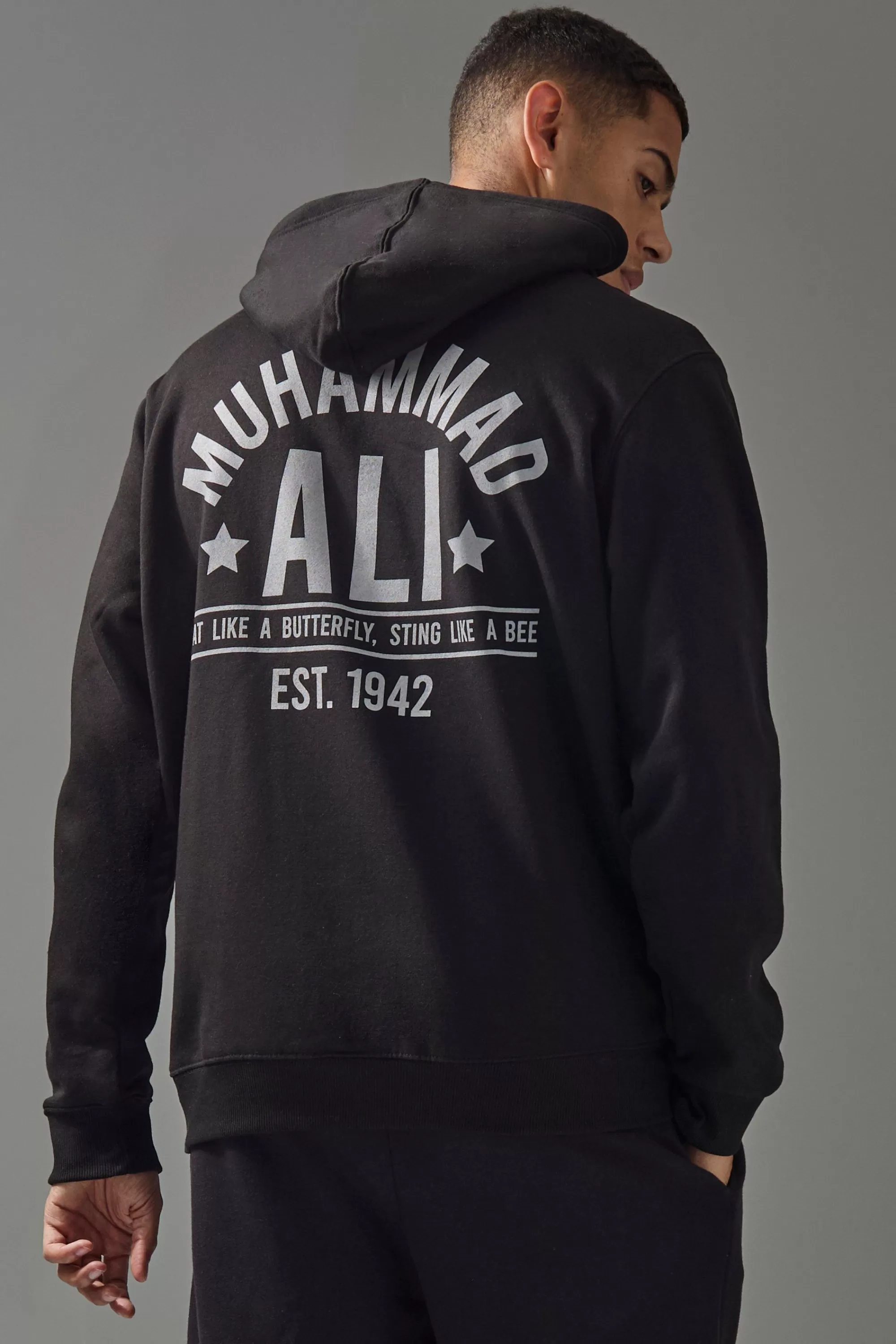 boohooMAN Active Oversized Muhammad Ali Est. 1942 License Hoodie | UK
