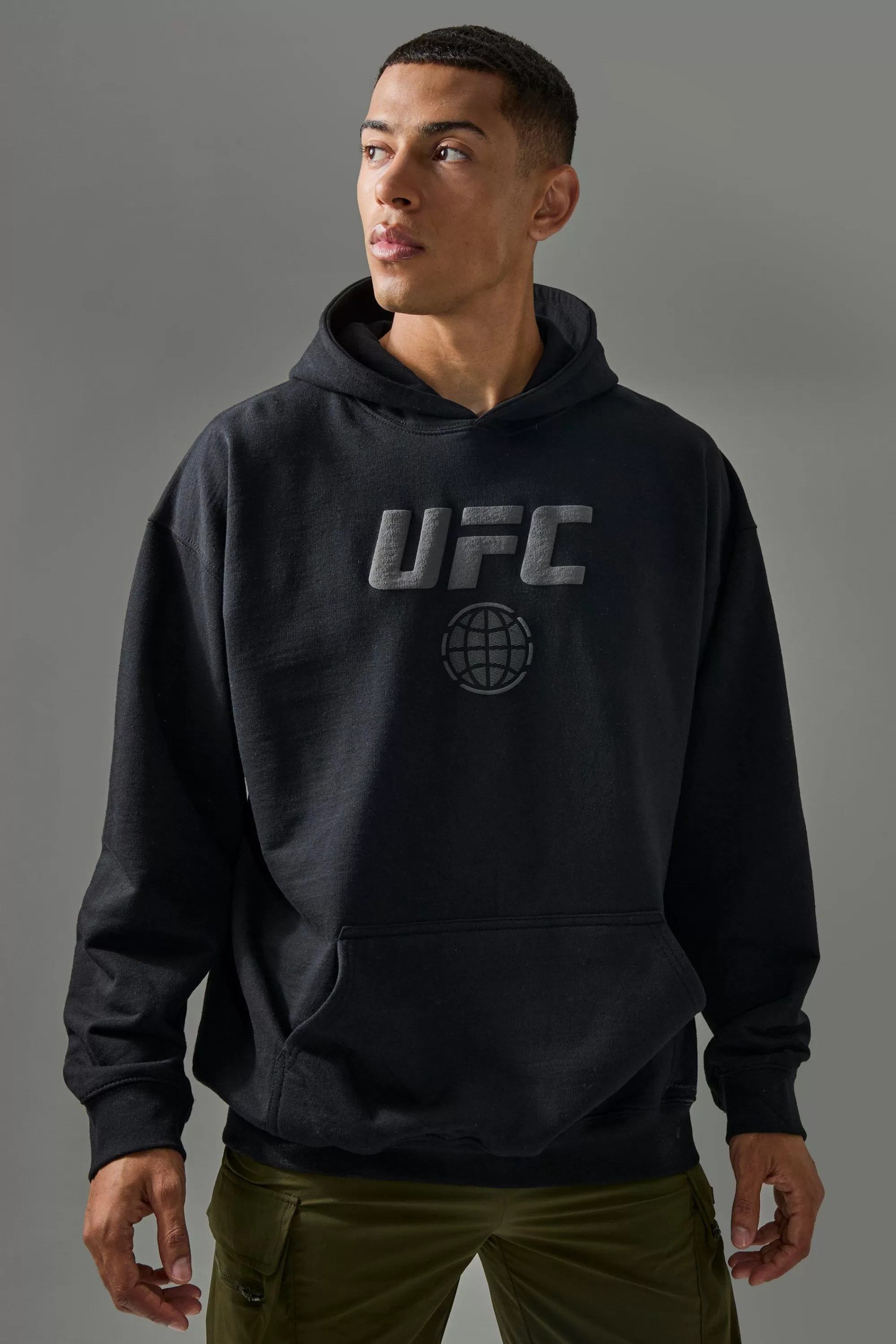 boohooMAN Active Oversized UFC Puff Print License Hoodie | UK
