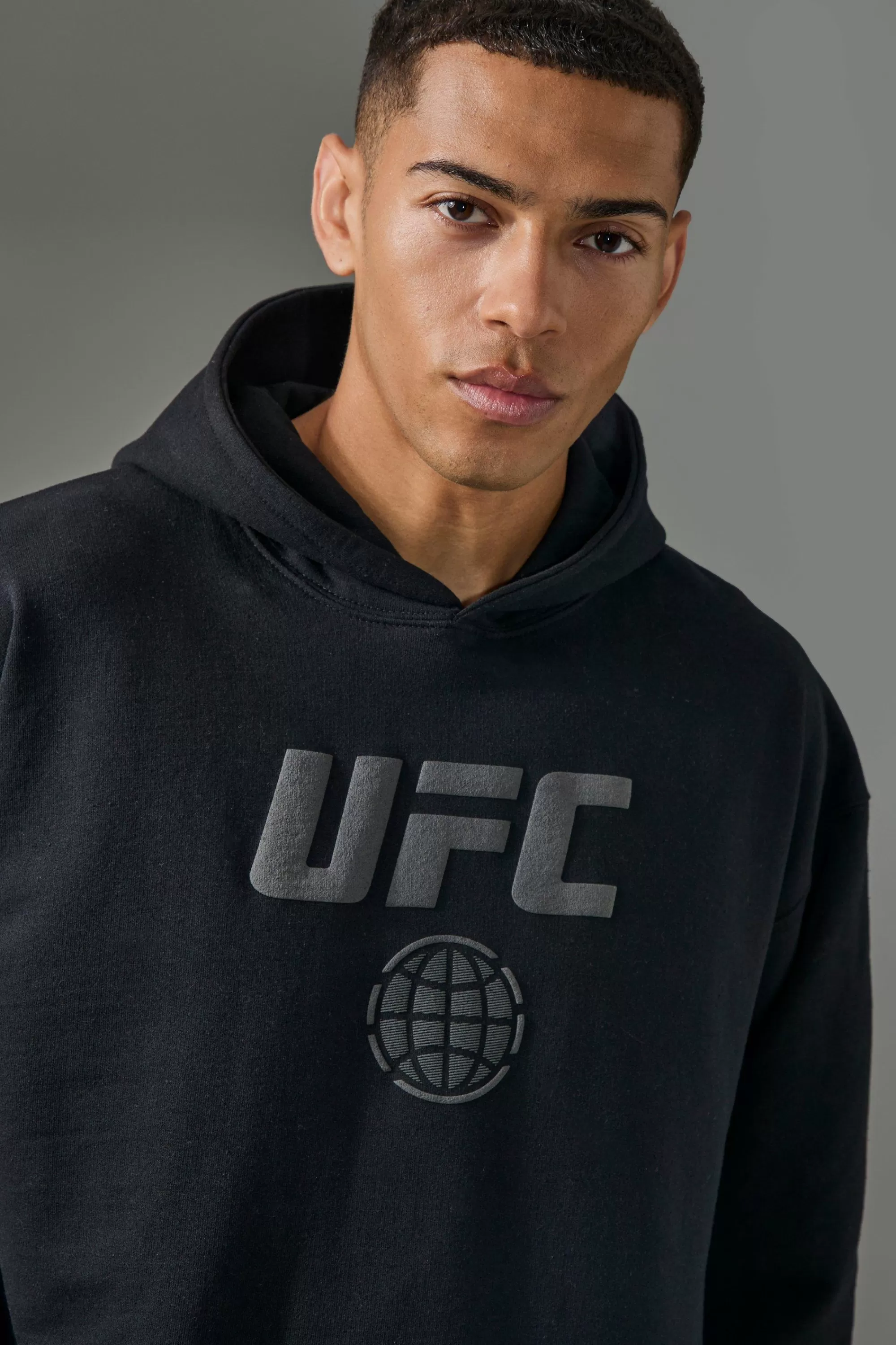 boohooMAN Active Oversized UFC Puff Print License Hoodie | UK