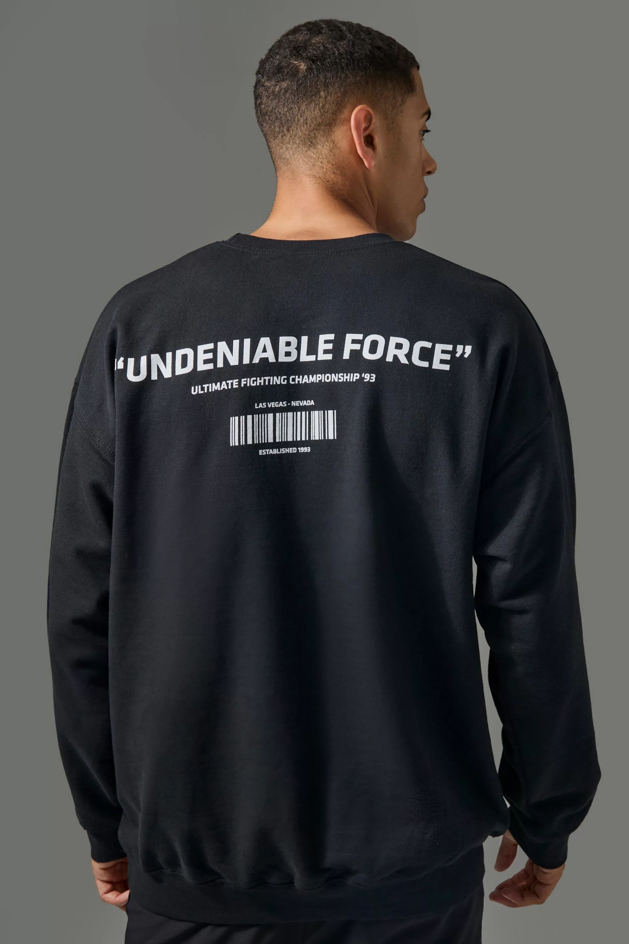 boohooMAN Active Oversized UFC Undeniable Force License Sweatshirt | UK
