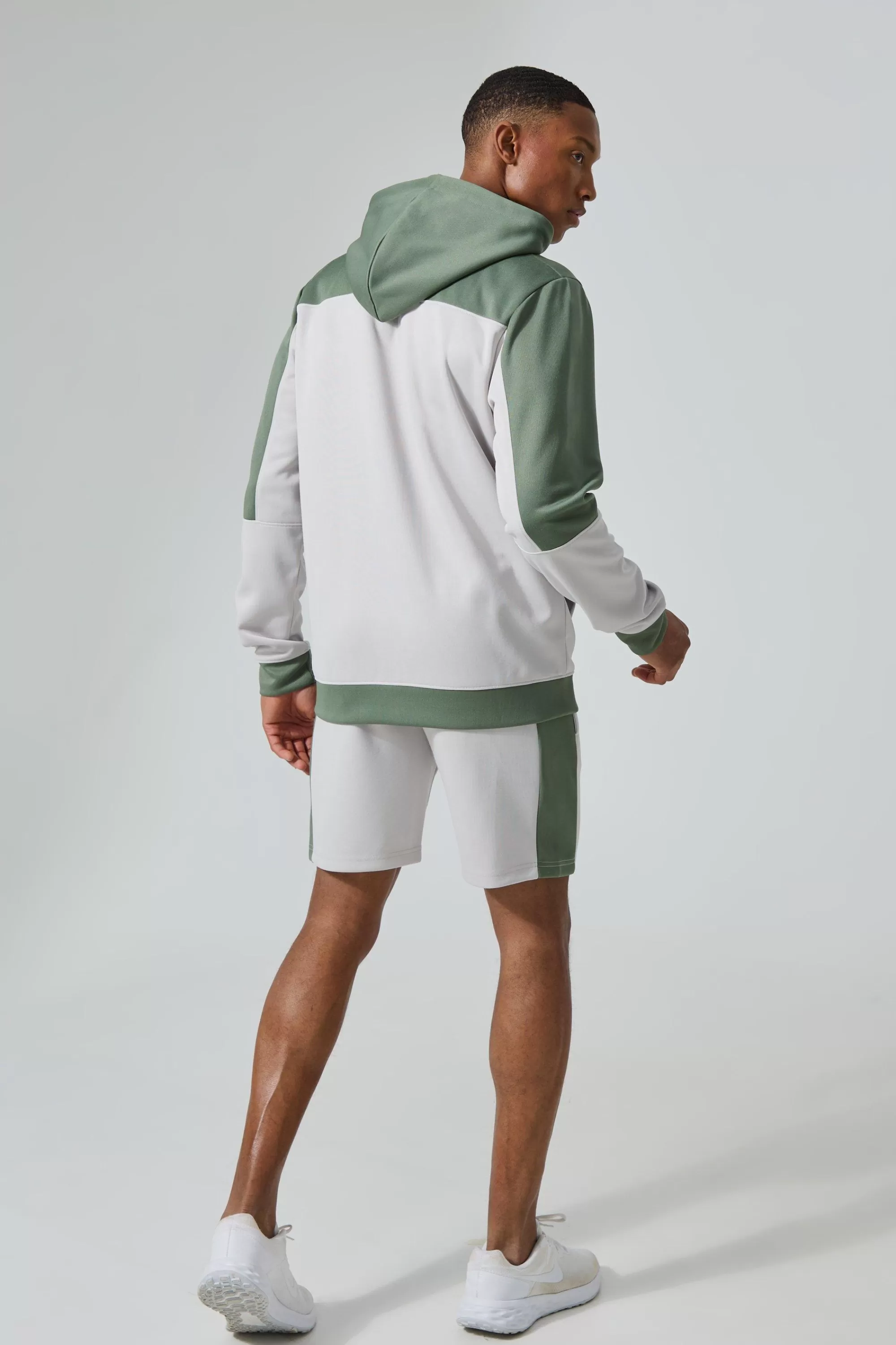 boohooMAN Active Scuba Mesh Panel Zip Through Short Tracksuit | UK