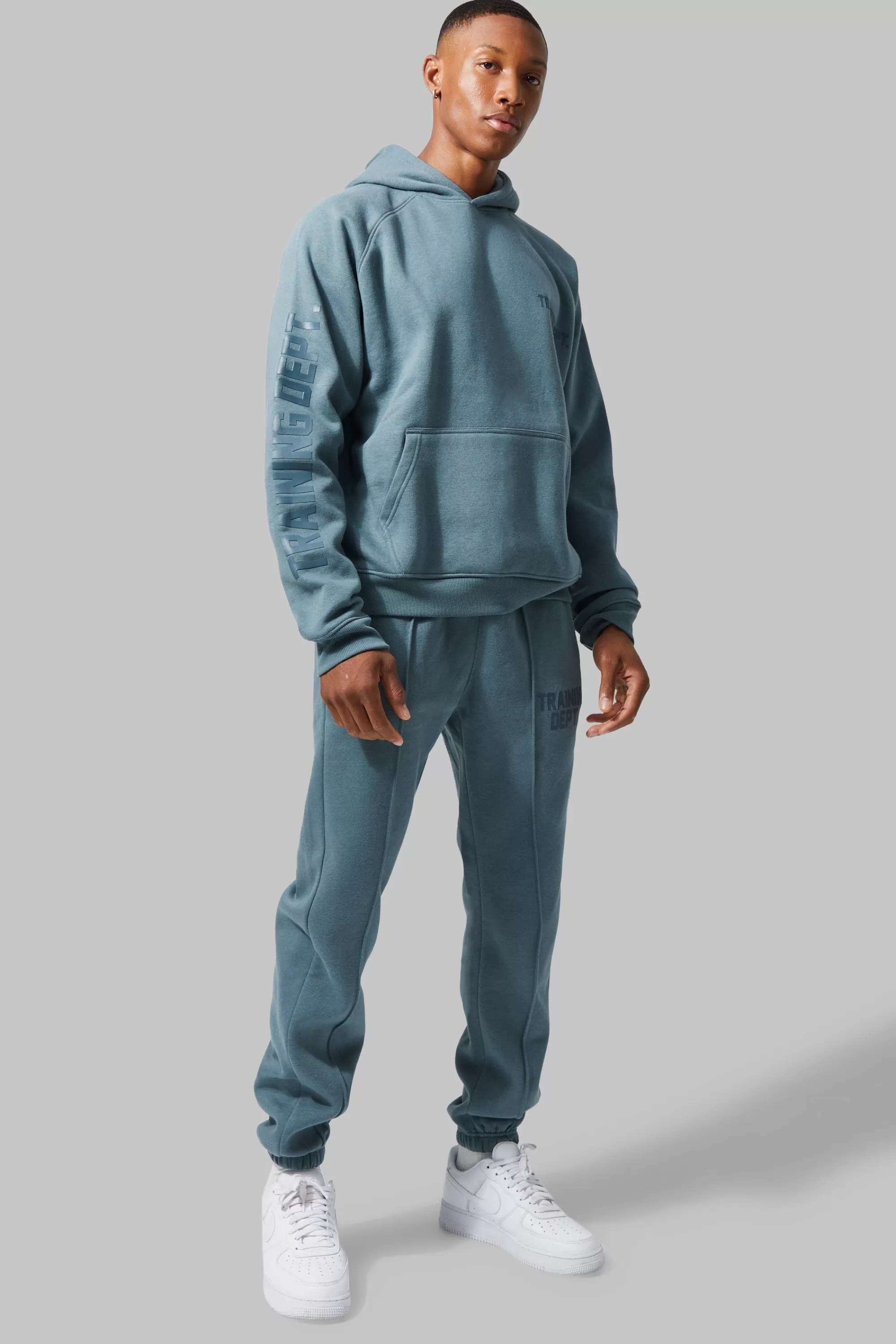 boohooMAN Active Training Dept Boxy Hooded Tracksuit | UK