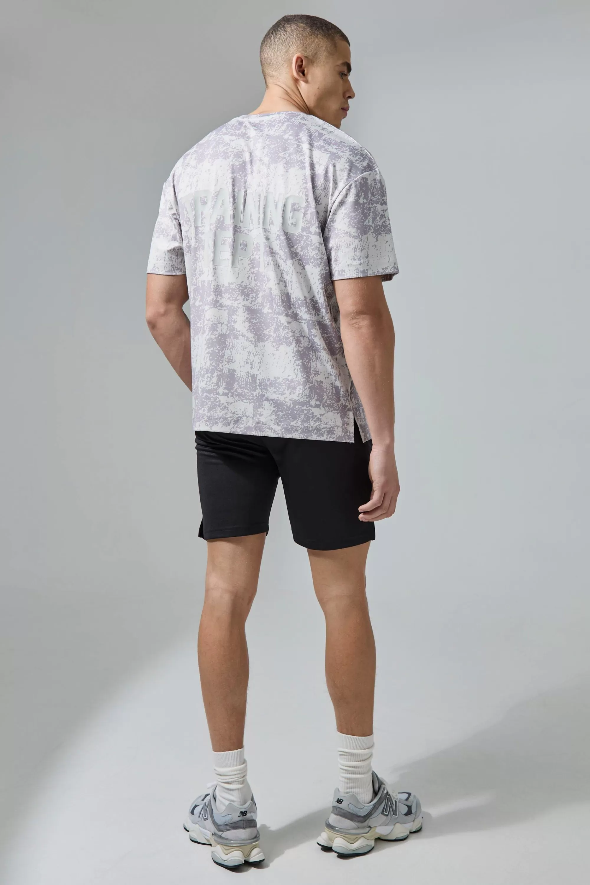 boohooMAN Active Training Dept Camo Oversized T-shirt Short Set | UK