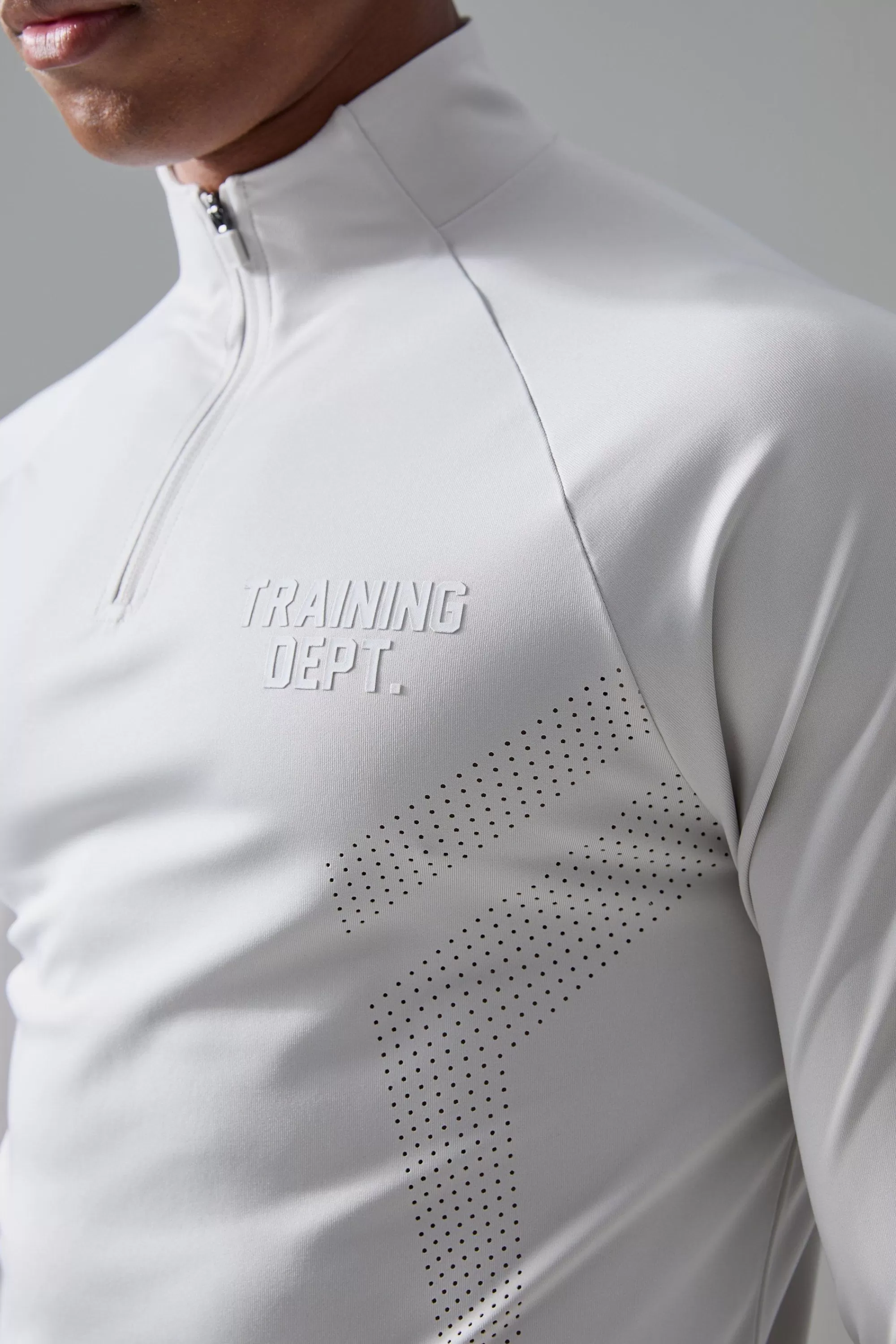 boohooMAN Active Training Dept Perforated Slim Fit 1/4 Zip Top | UK