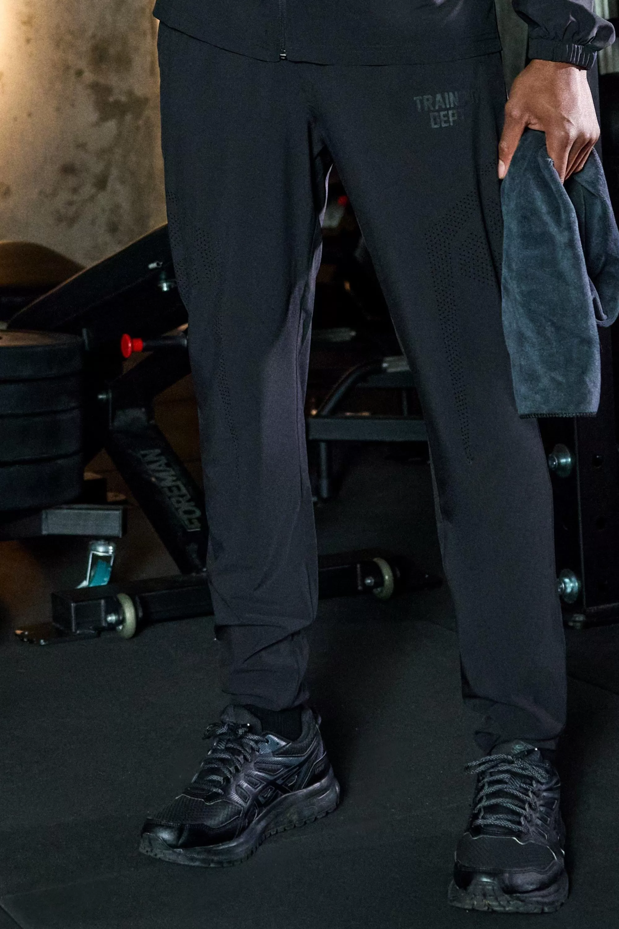 boohooMAN Active Training Dept Slim Woven Perforated Jogger | UK