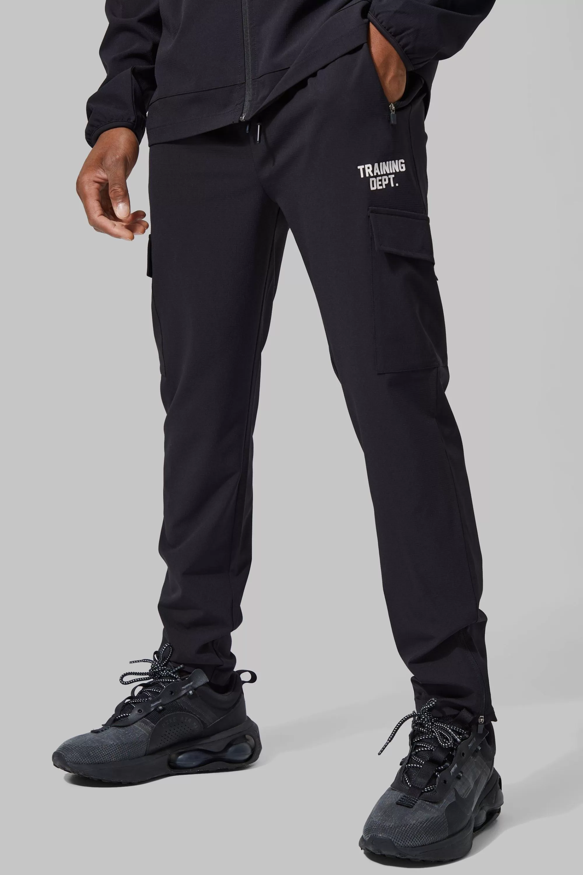 boohooMAN Active Training Dept Tapered Cargo Joggers | UK