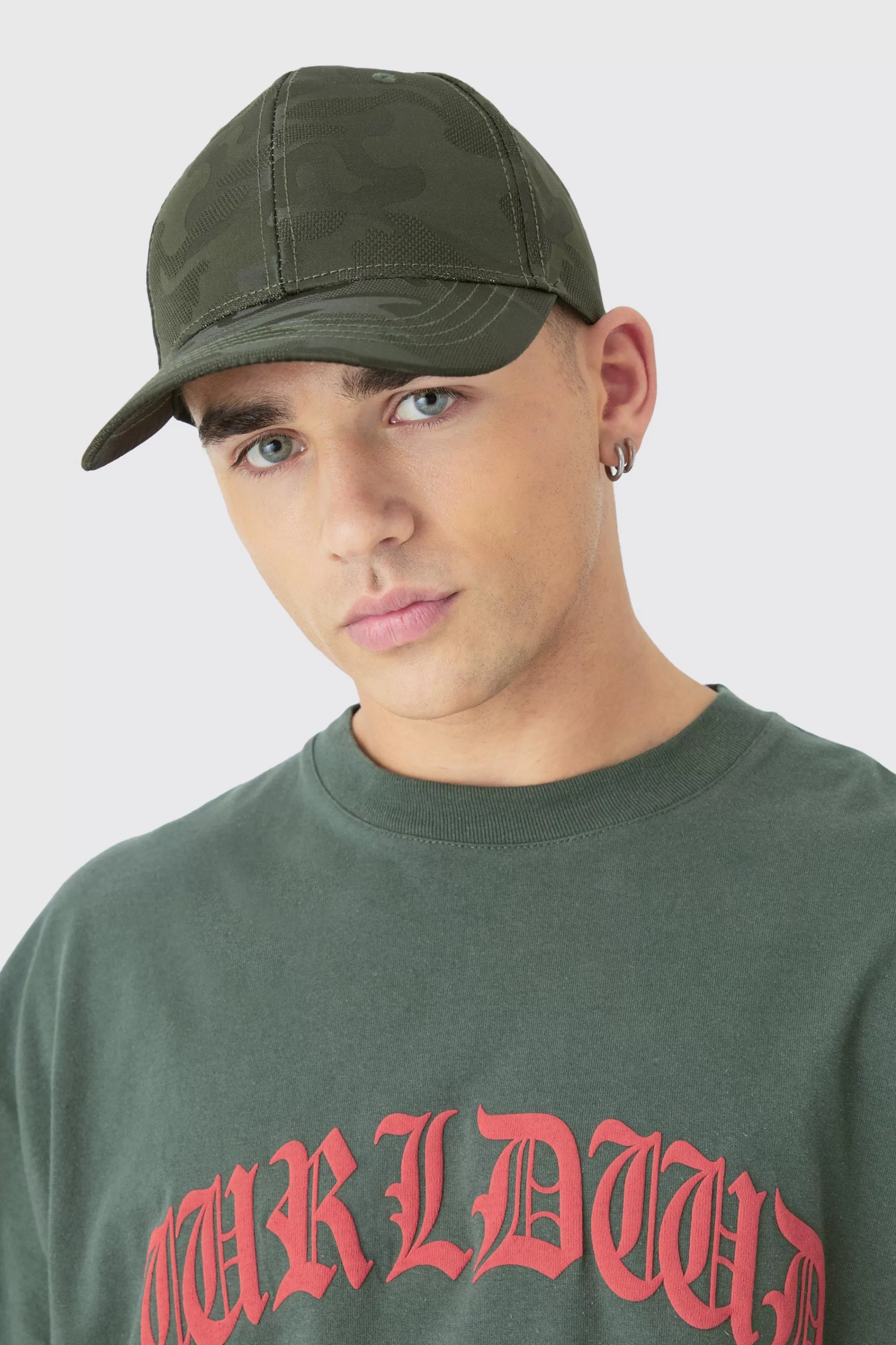 boohooMAN All Over Camo Print Cap In | UK
