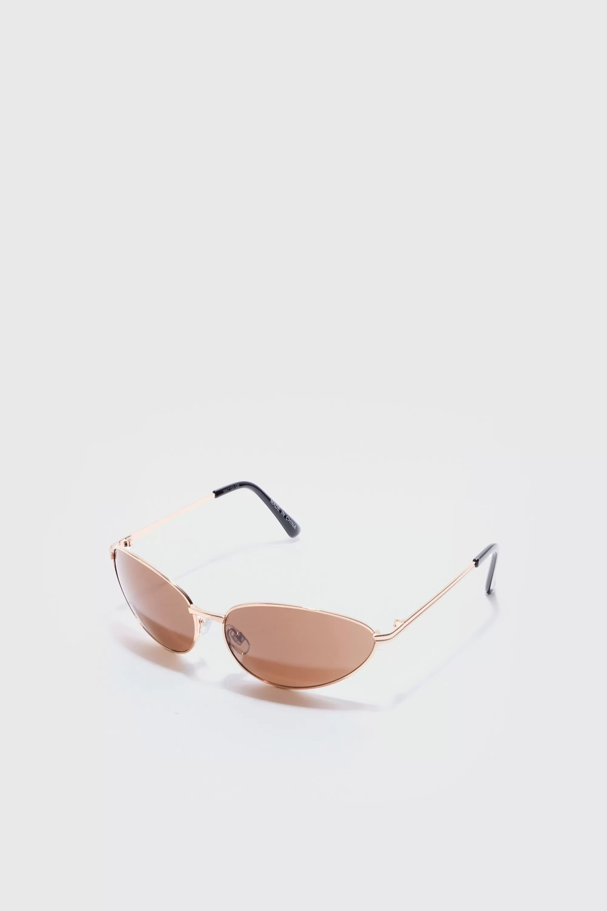boohooMAN Angled Metal Sunglasses With Brown Lens In | UK