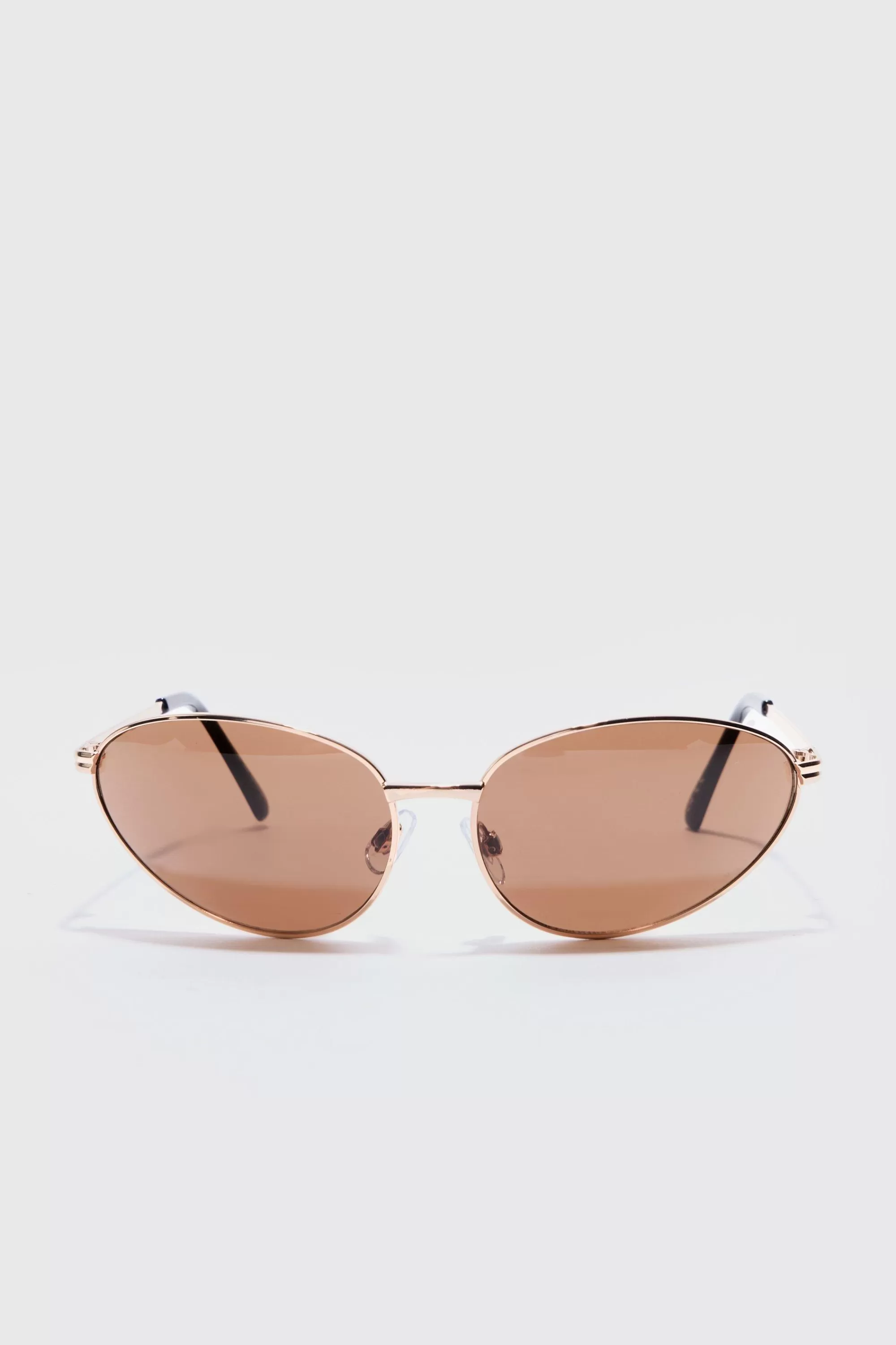 boohooMAN Angled Metal Sunglasses With Brown Lens In | UK