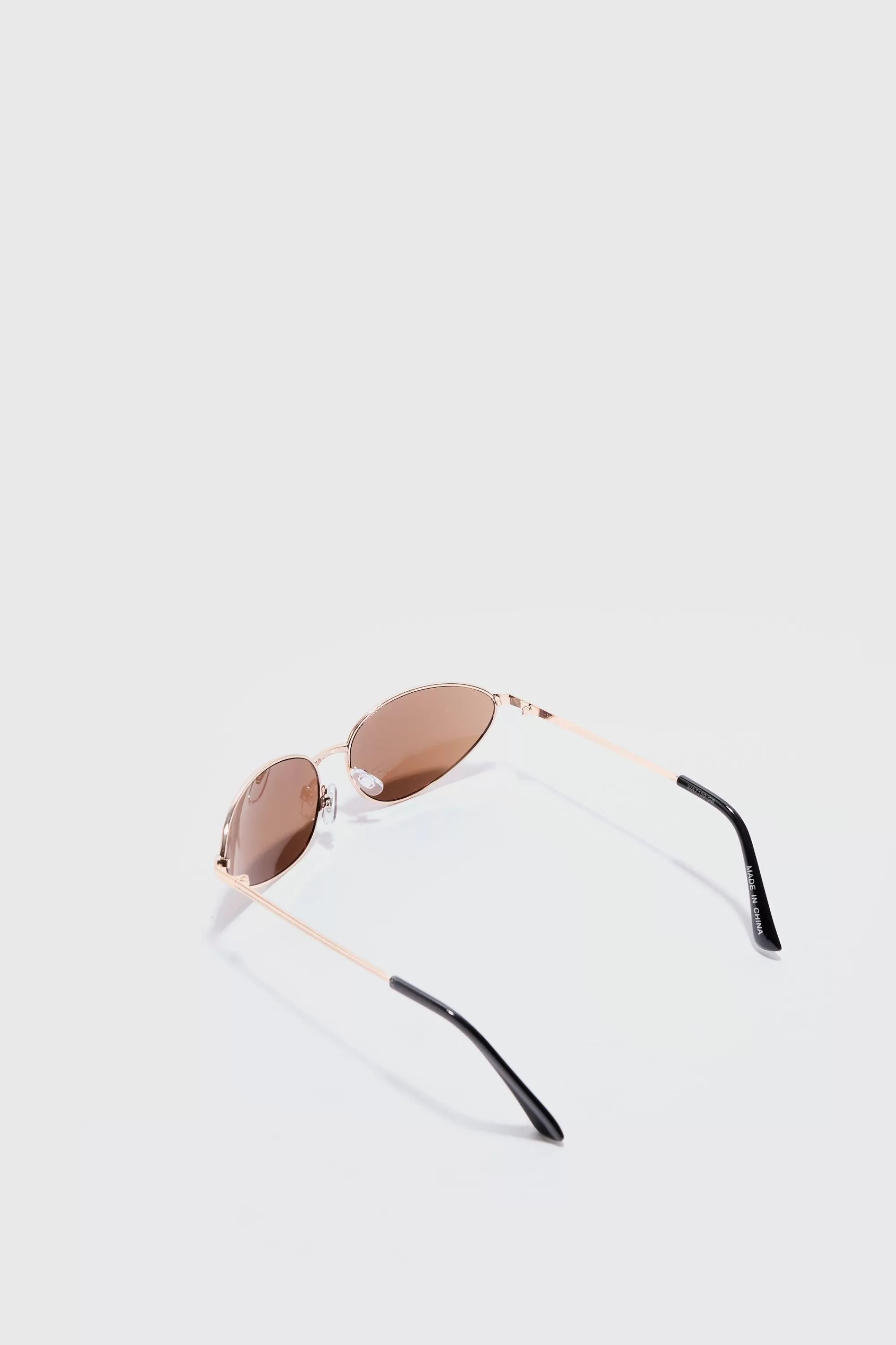 boohooMAN Angled Metal Sunglasses With Brown Lens In | UK