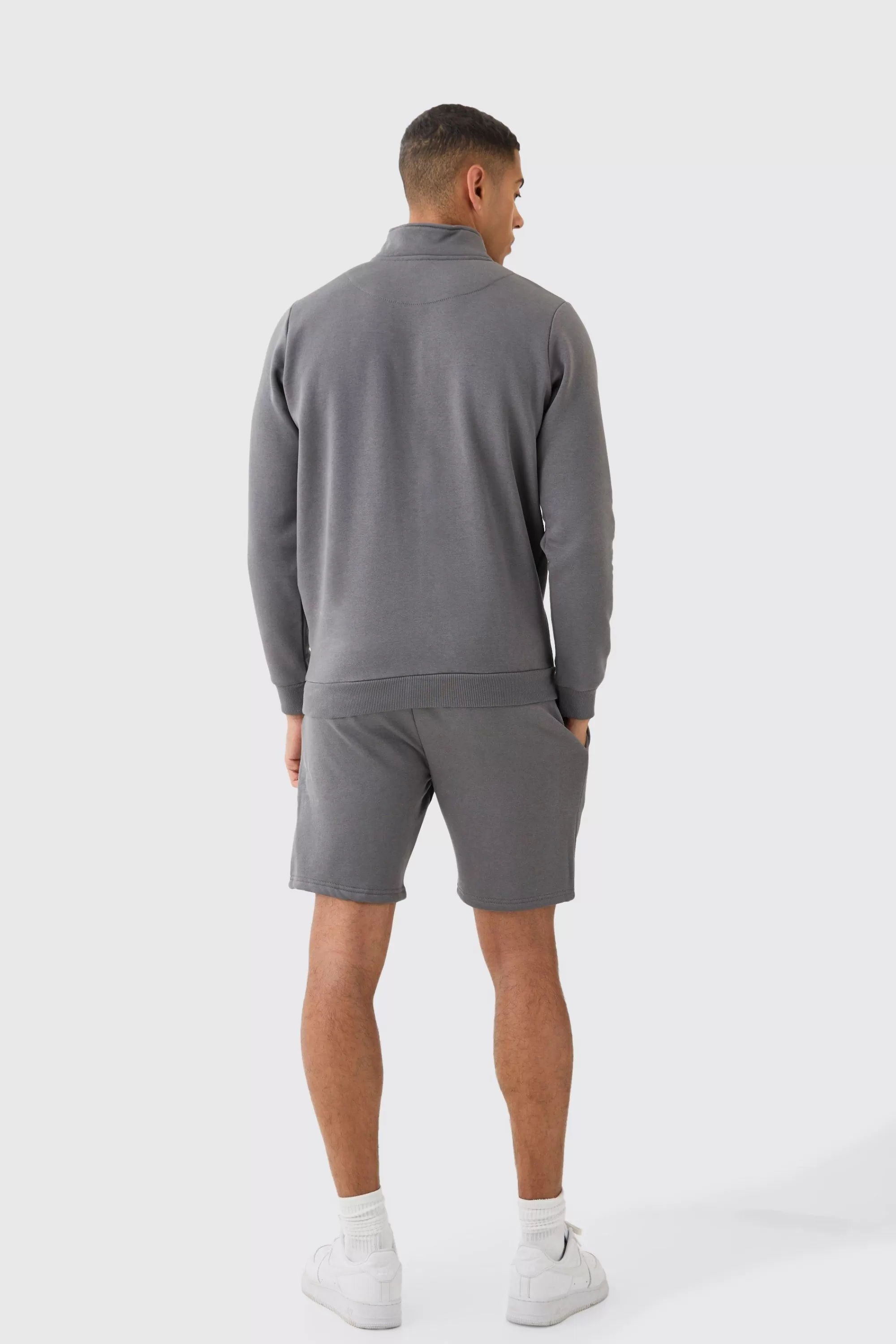 boohooMAN B Applique Funnel Neck Short Tracksuit | UK