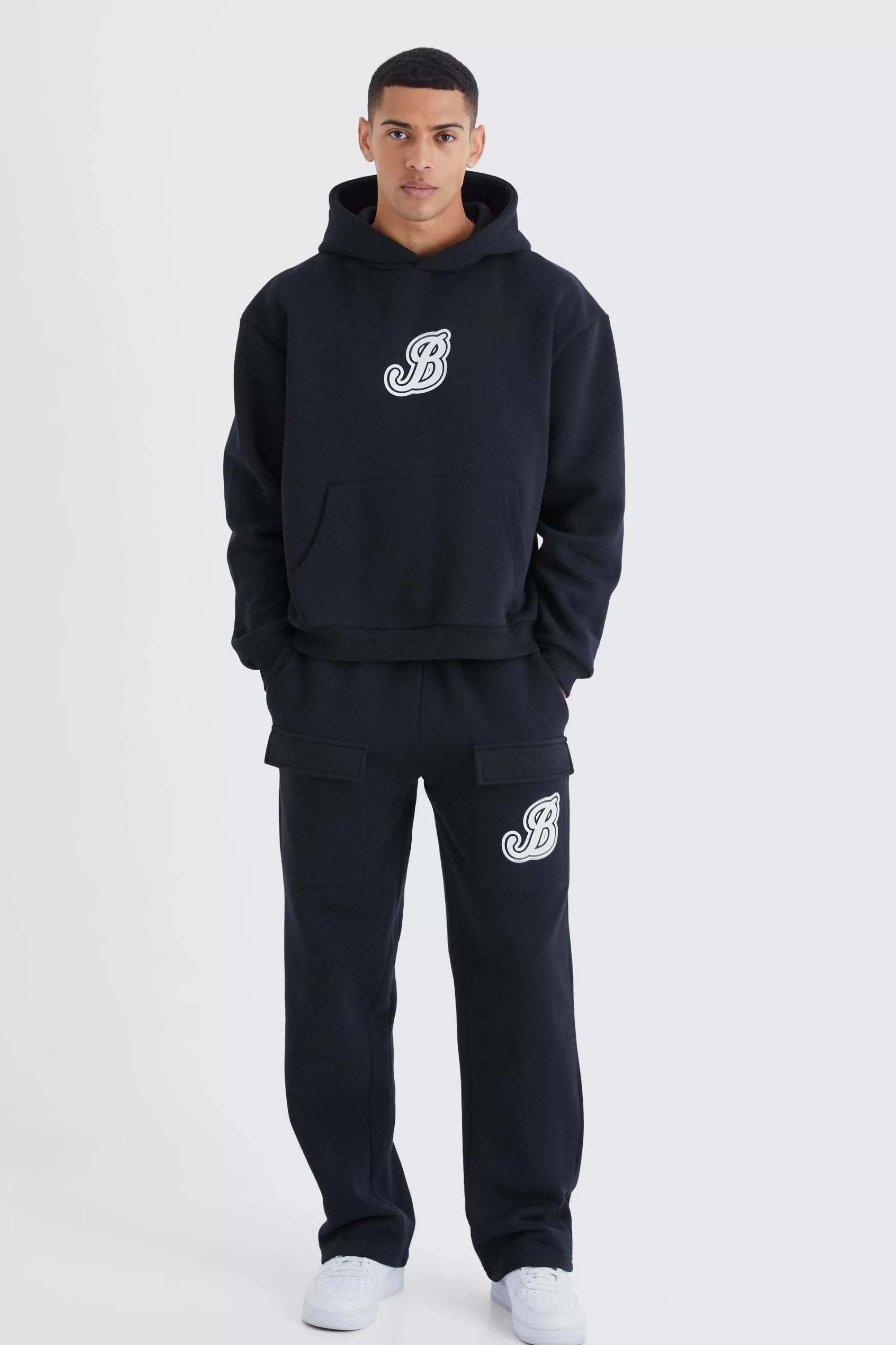boohooMAN B Cargo Pocket Gusset Tracksuit | UK