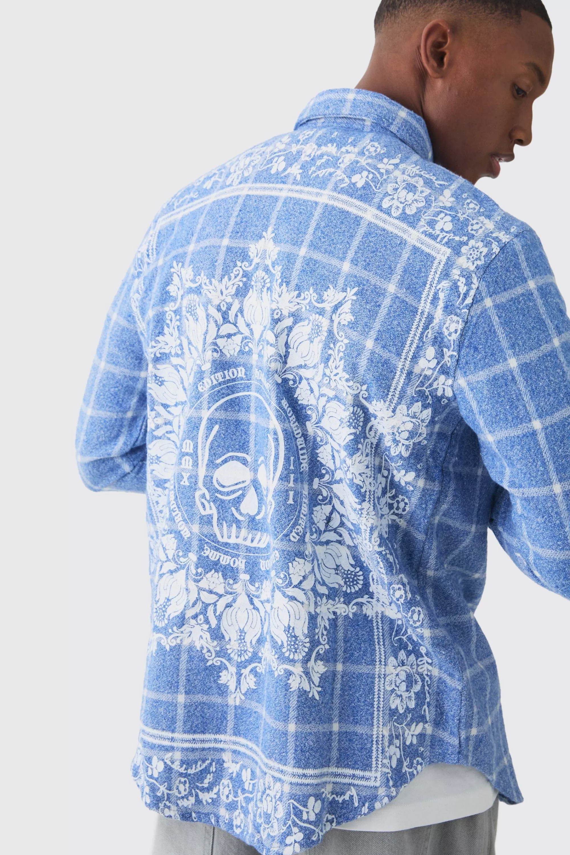 boohooMAN Back Printed Bandana Check Shirt | UK