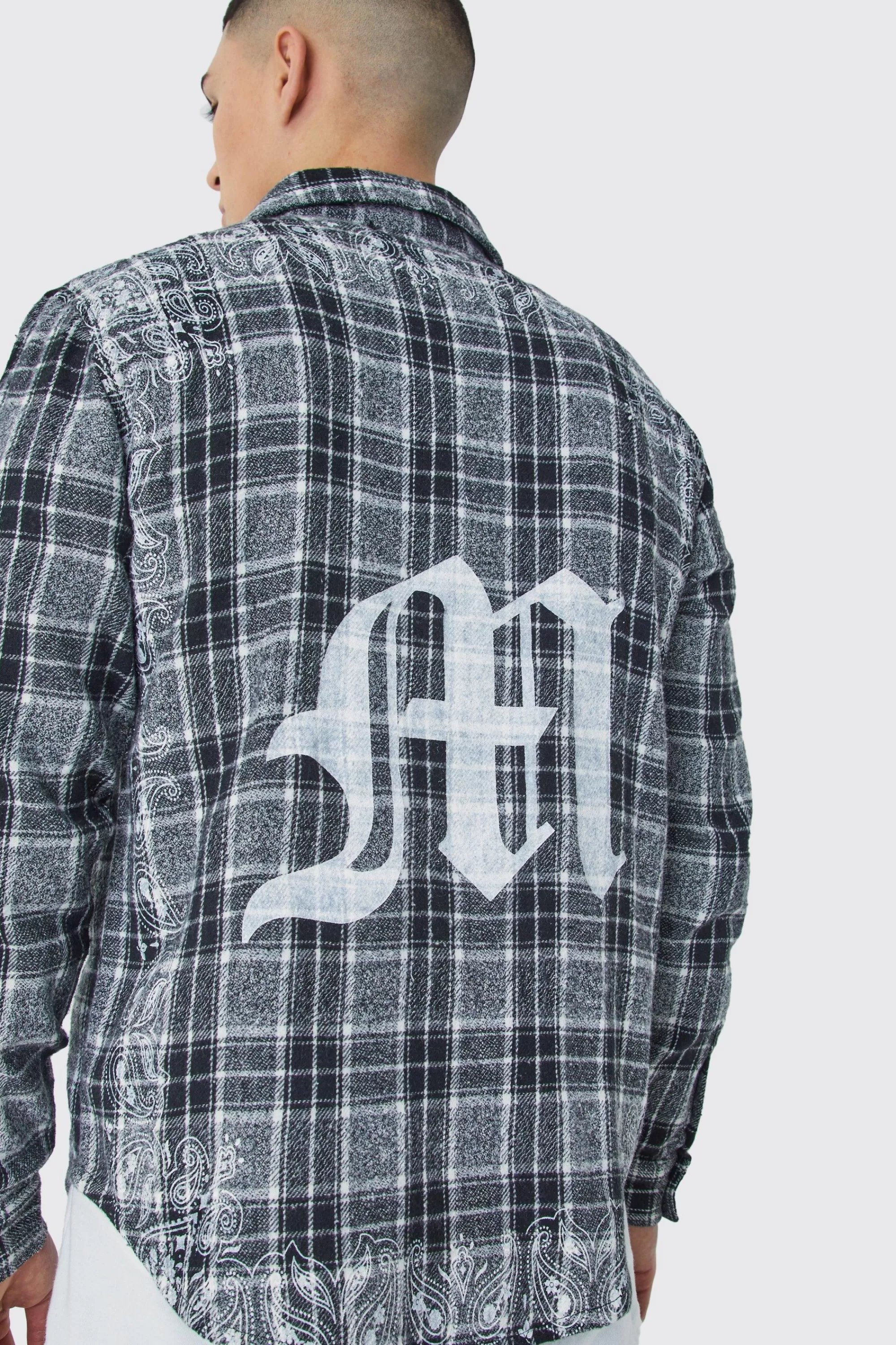 boohooMAN Back Printed Bandana Check Shirt | UK