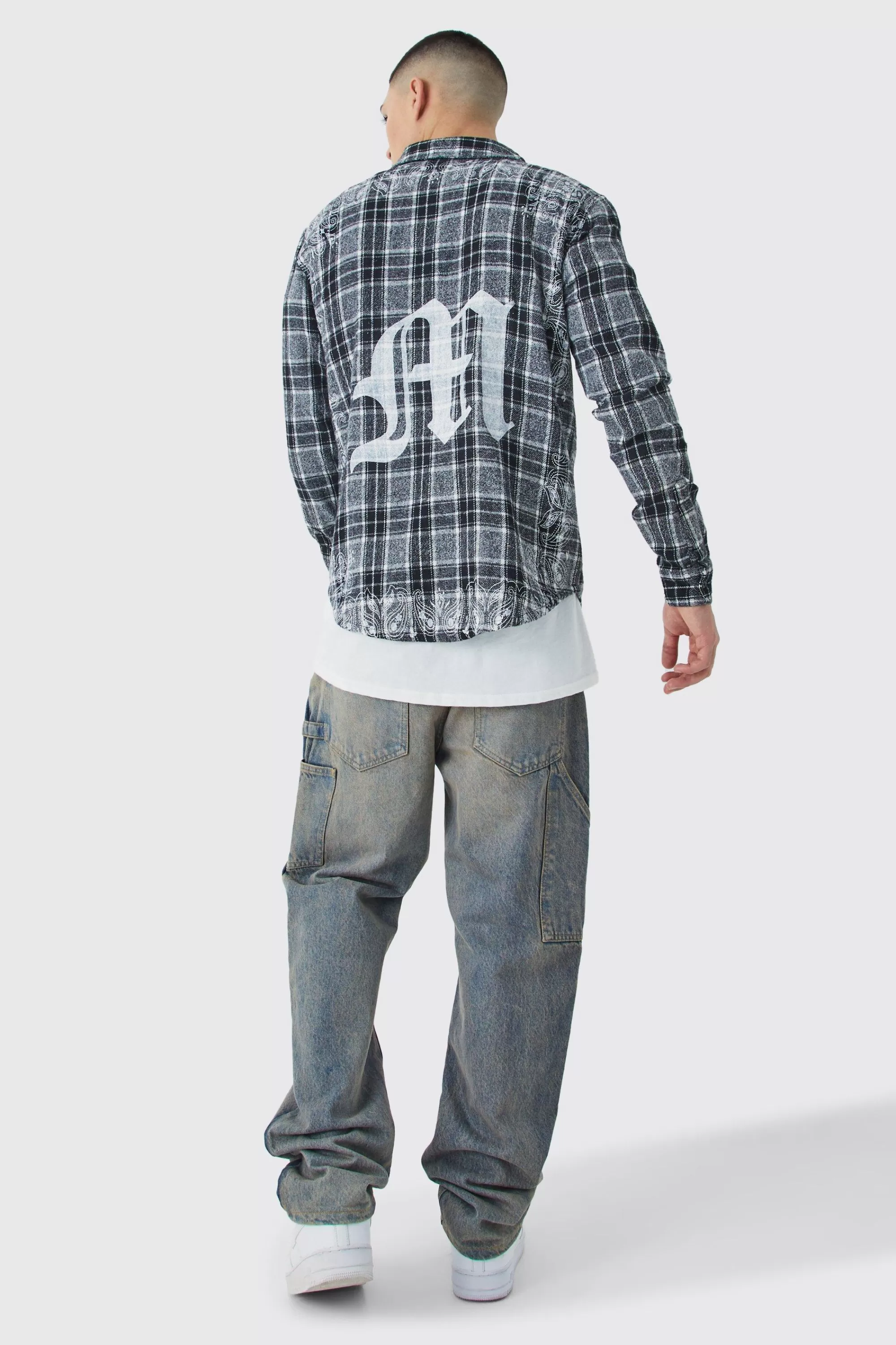 boohooMAN Back Printed Bandana Check Shirt | UK