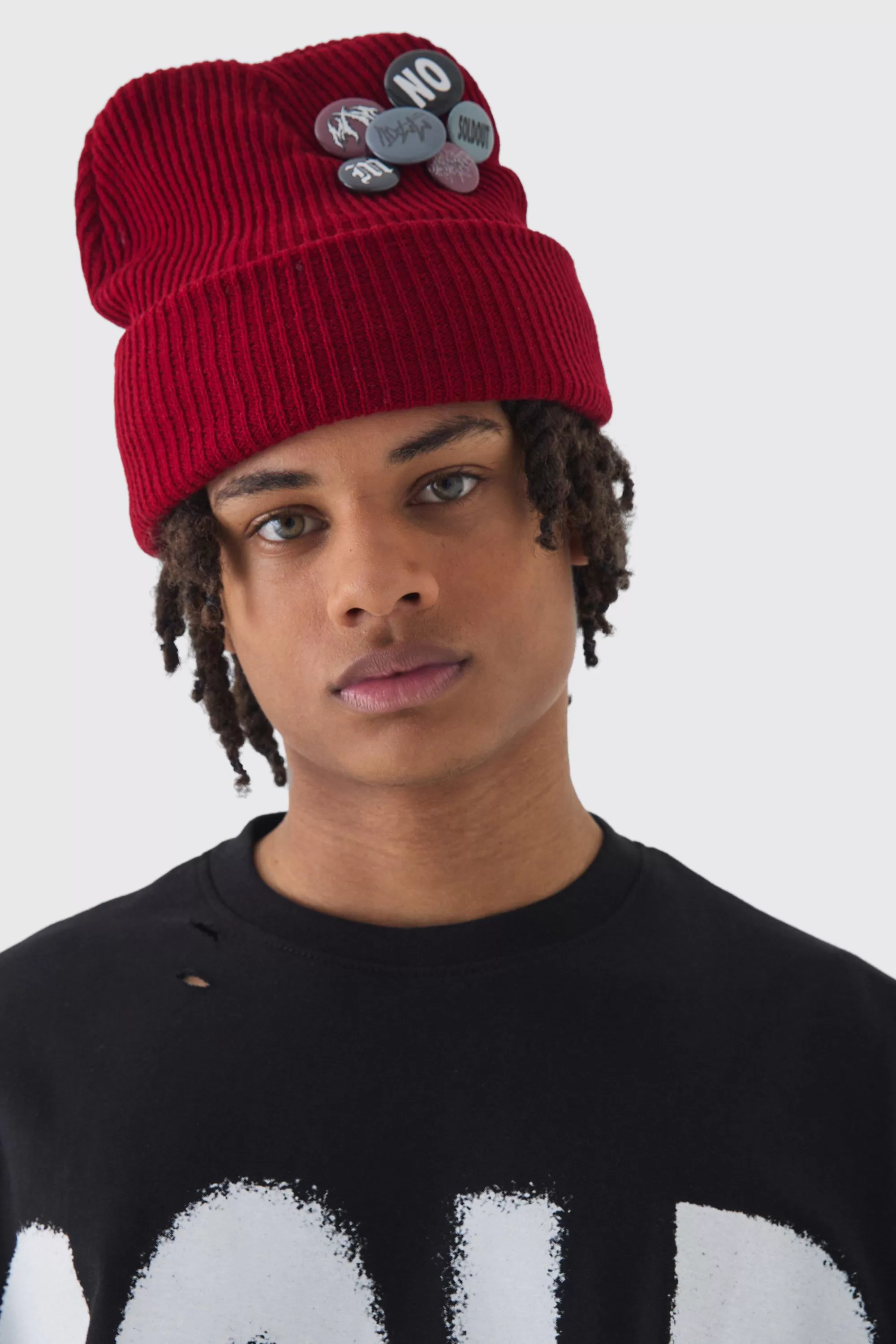 boohooMAN Badge And Pin Detail Beanie In | UK