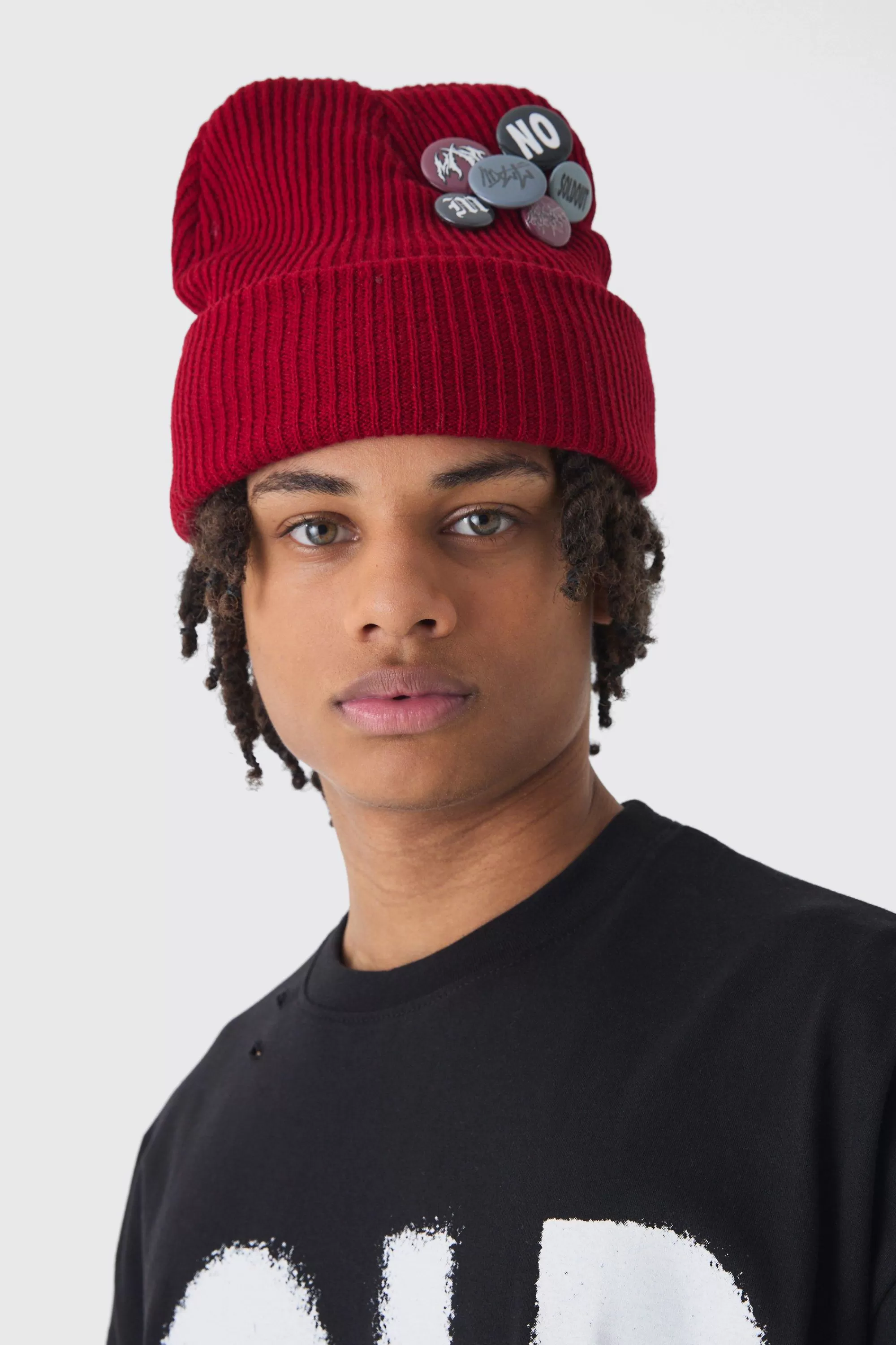 boohooMAN Badge And Pin Detail Beanie In | UK