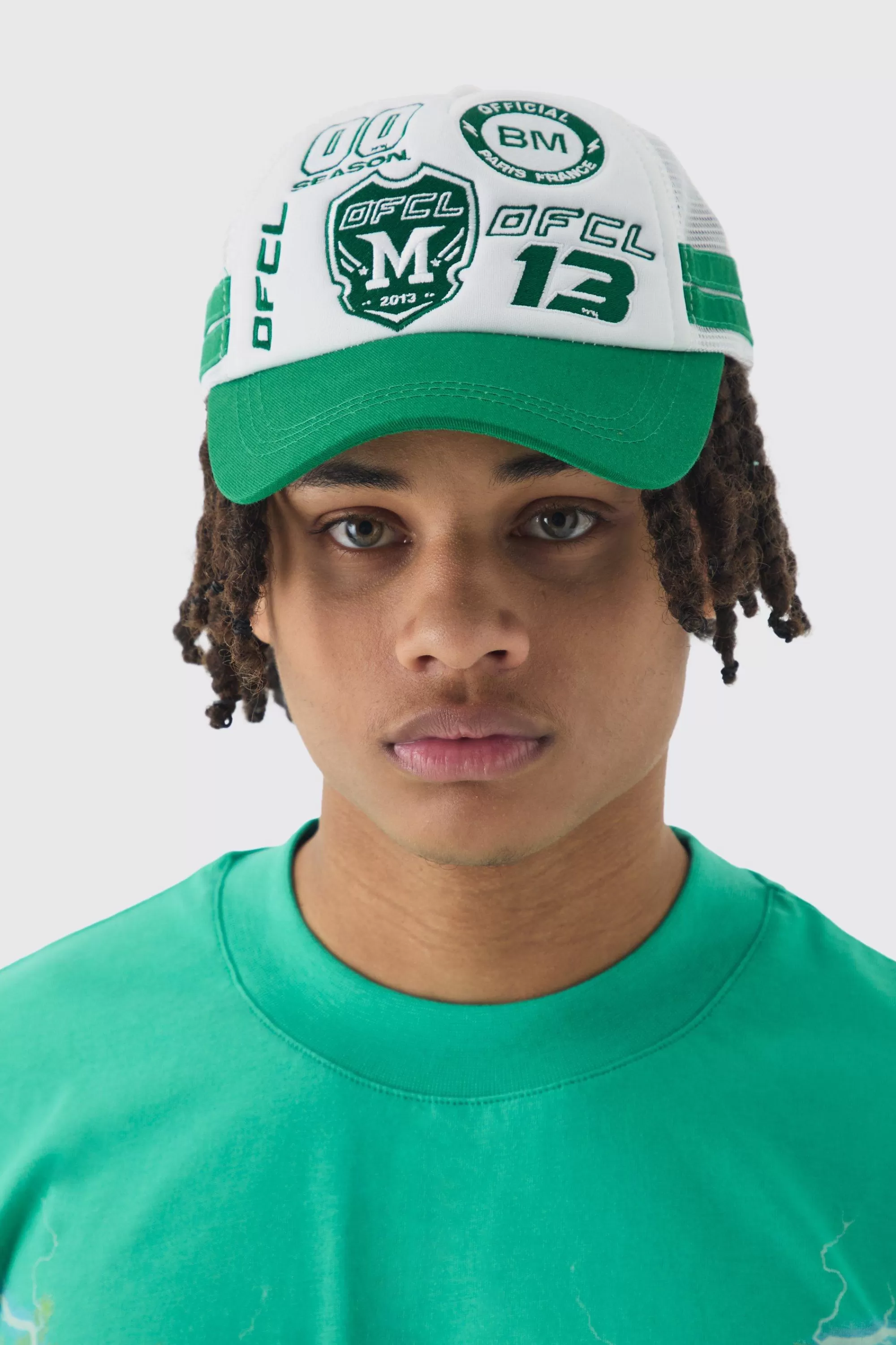 boohooMAN Badge Foam Trucker Cap In | UK