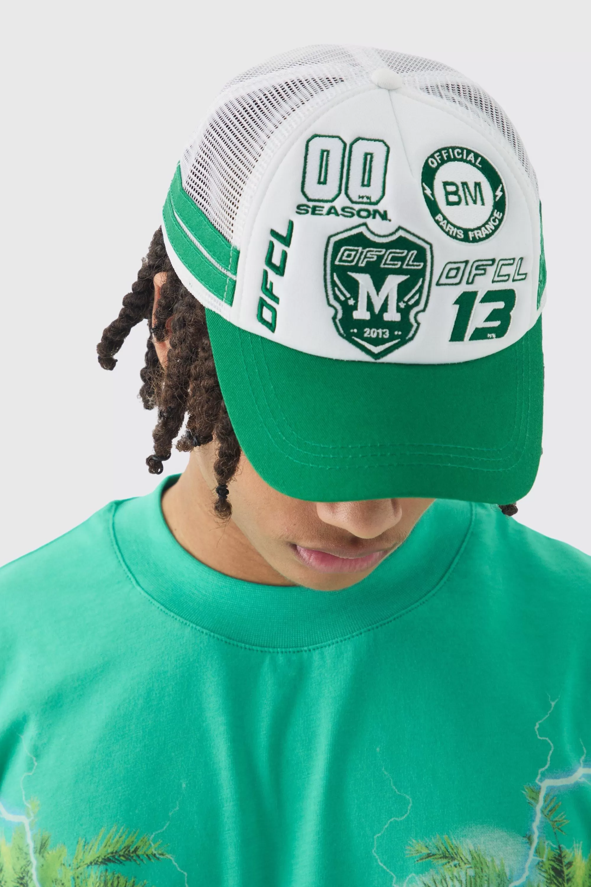 boohooMAN Badge Foam Trucker Cap In | UK