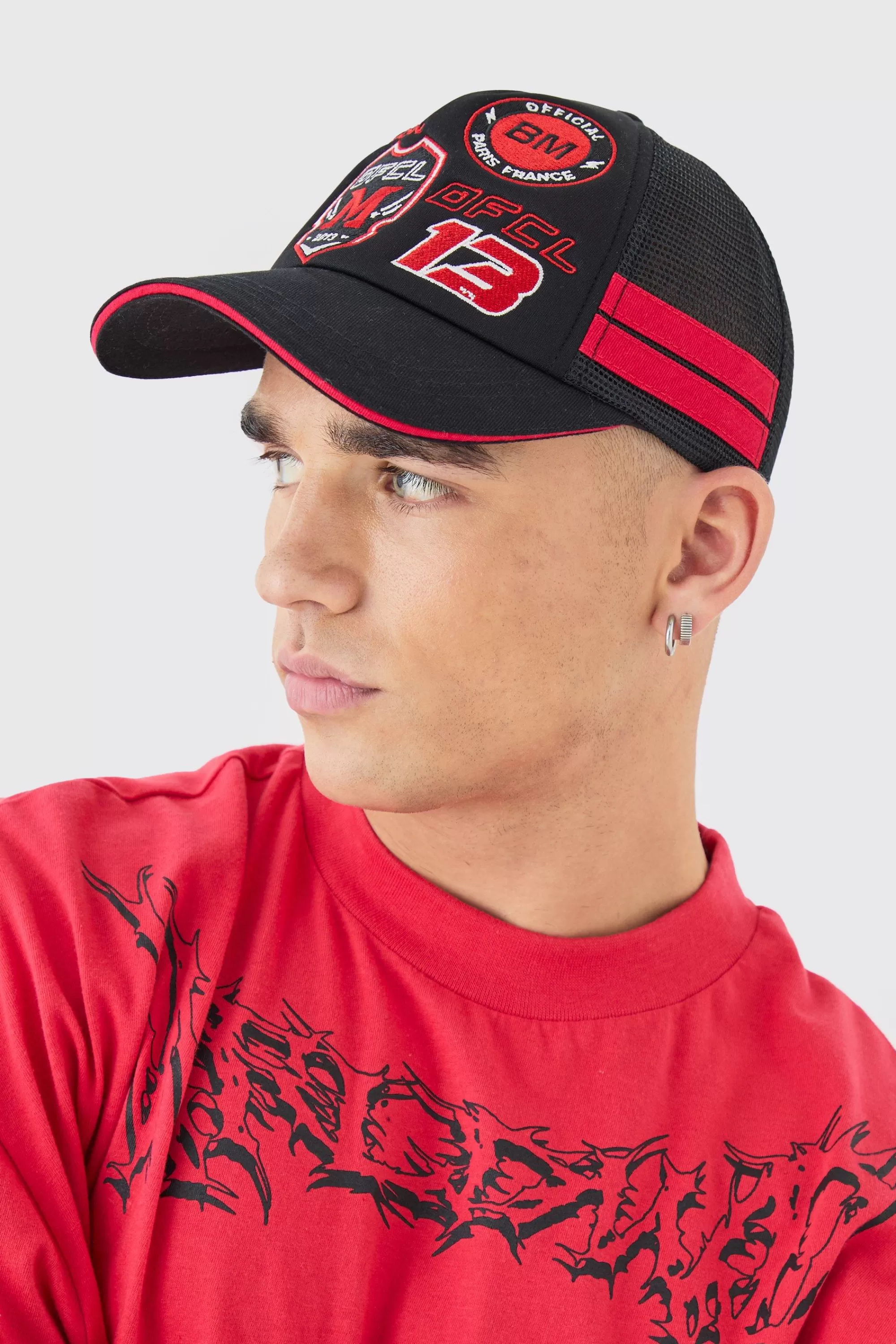 boohooMAN Badge Foam Trucker Cap In | UK