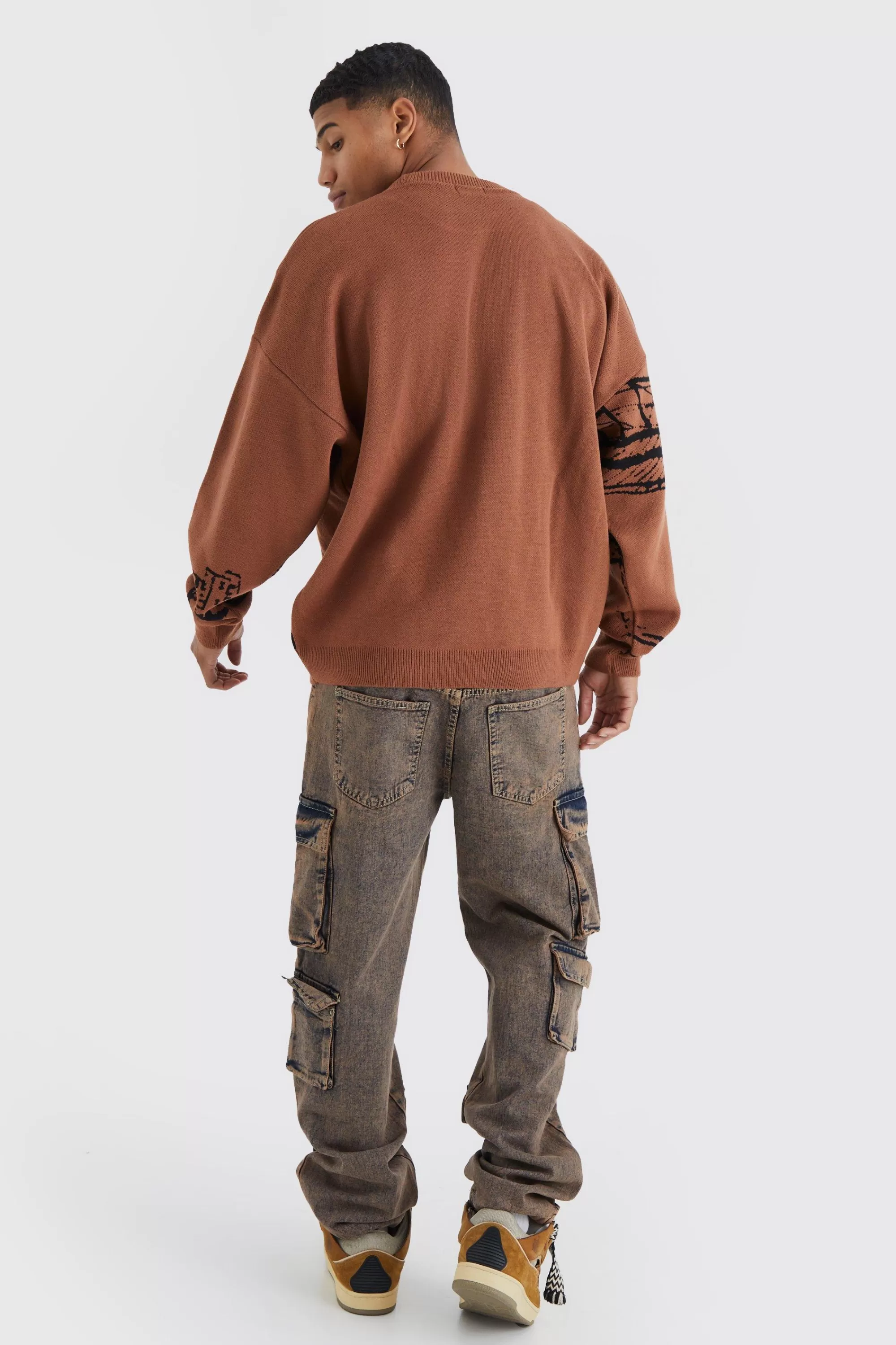 boohooMAN Baggy Fit Acid Wash Cargo Jeans | UK