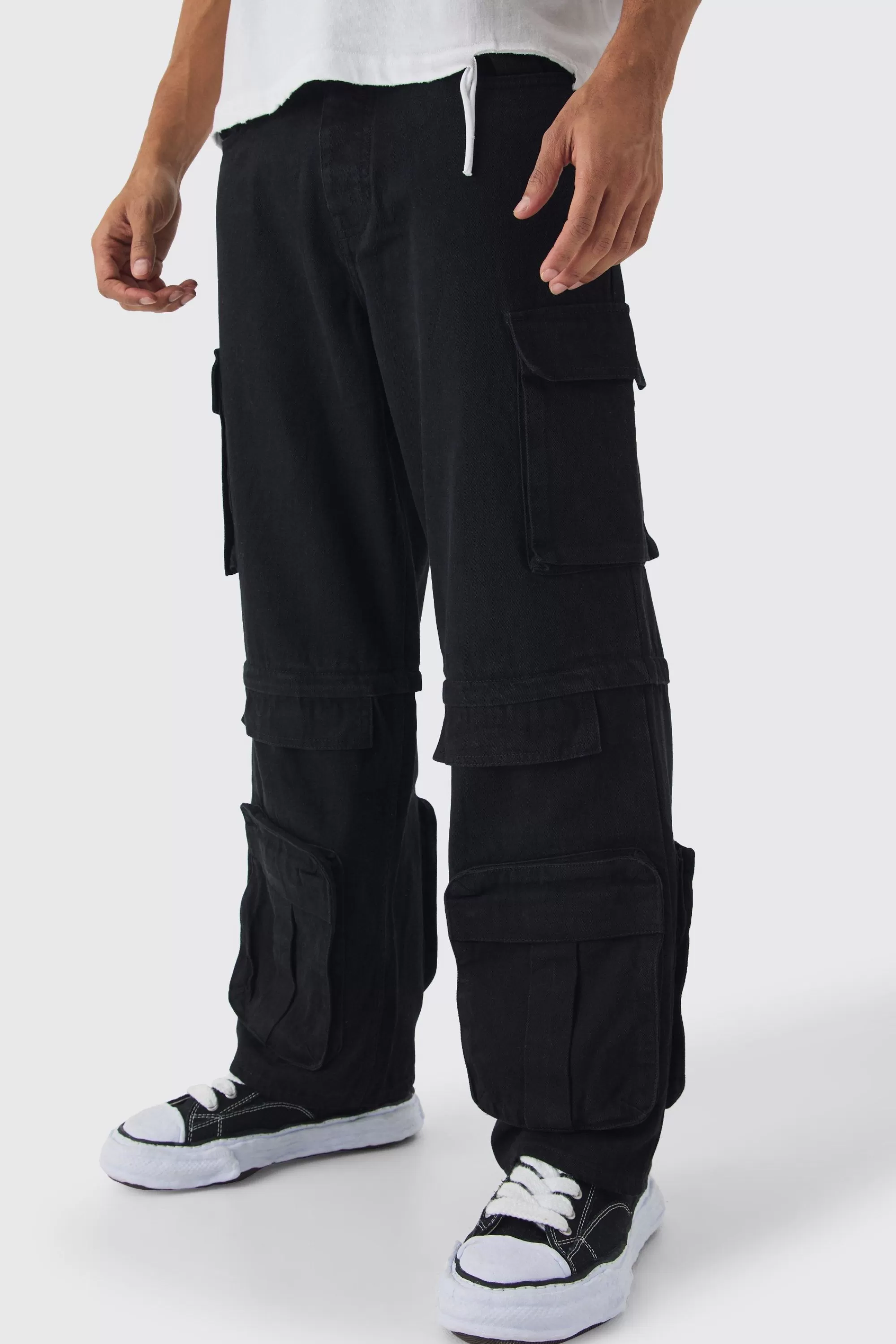 boohooMAN Baggy Fit Cargo Zip Off Jeans | UK