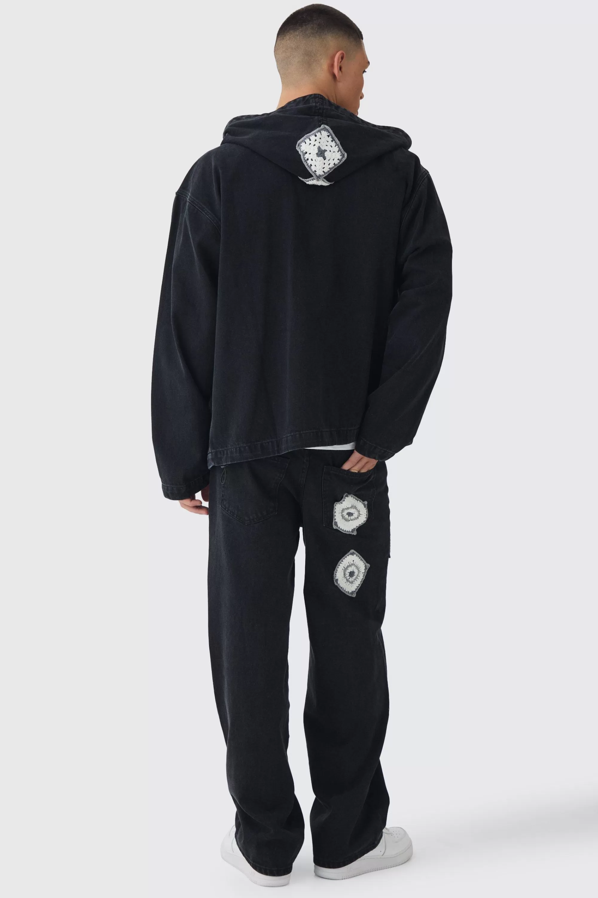 boohooMAN Baggy Fit Crochet Denim Jeans | UK