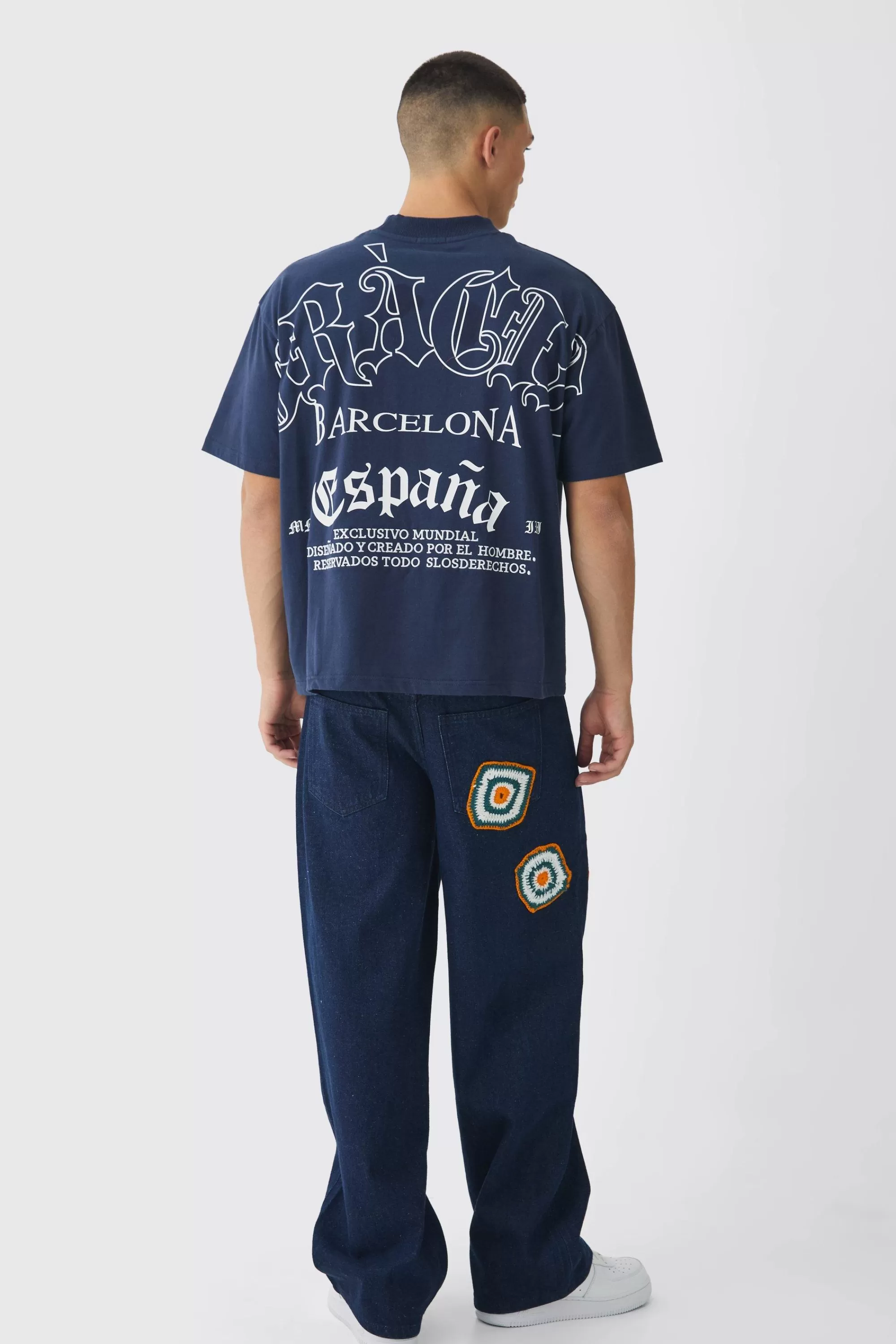 boohooMAN Baggy Fit Crochet Denim Jeans | UK