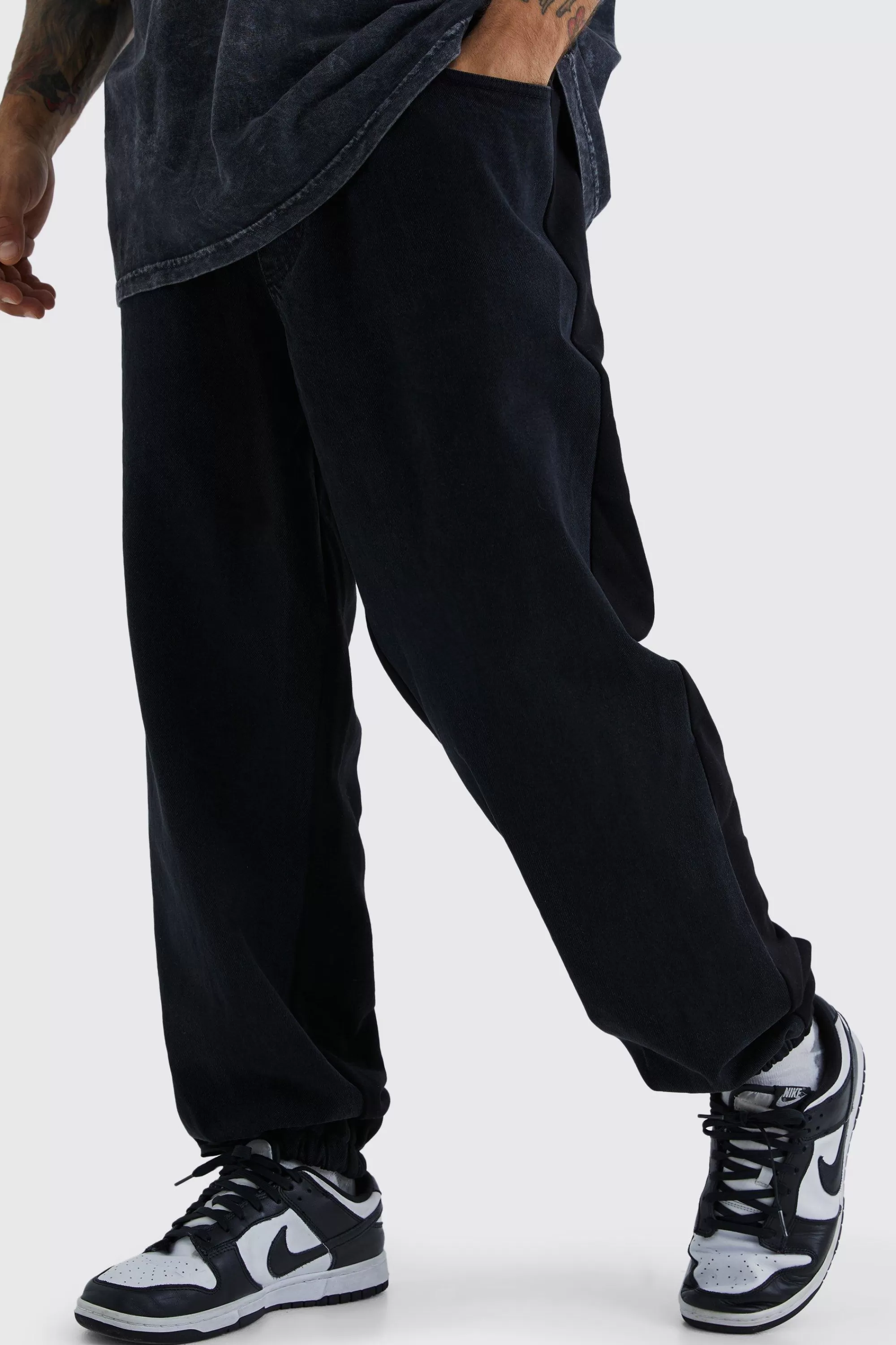 boohooMAN Baggy Fit Elastic Waist Hybrid Jogger Jean | UK