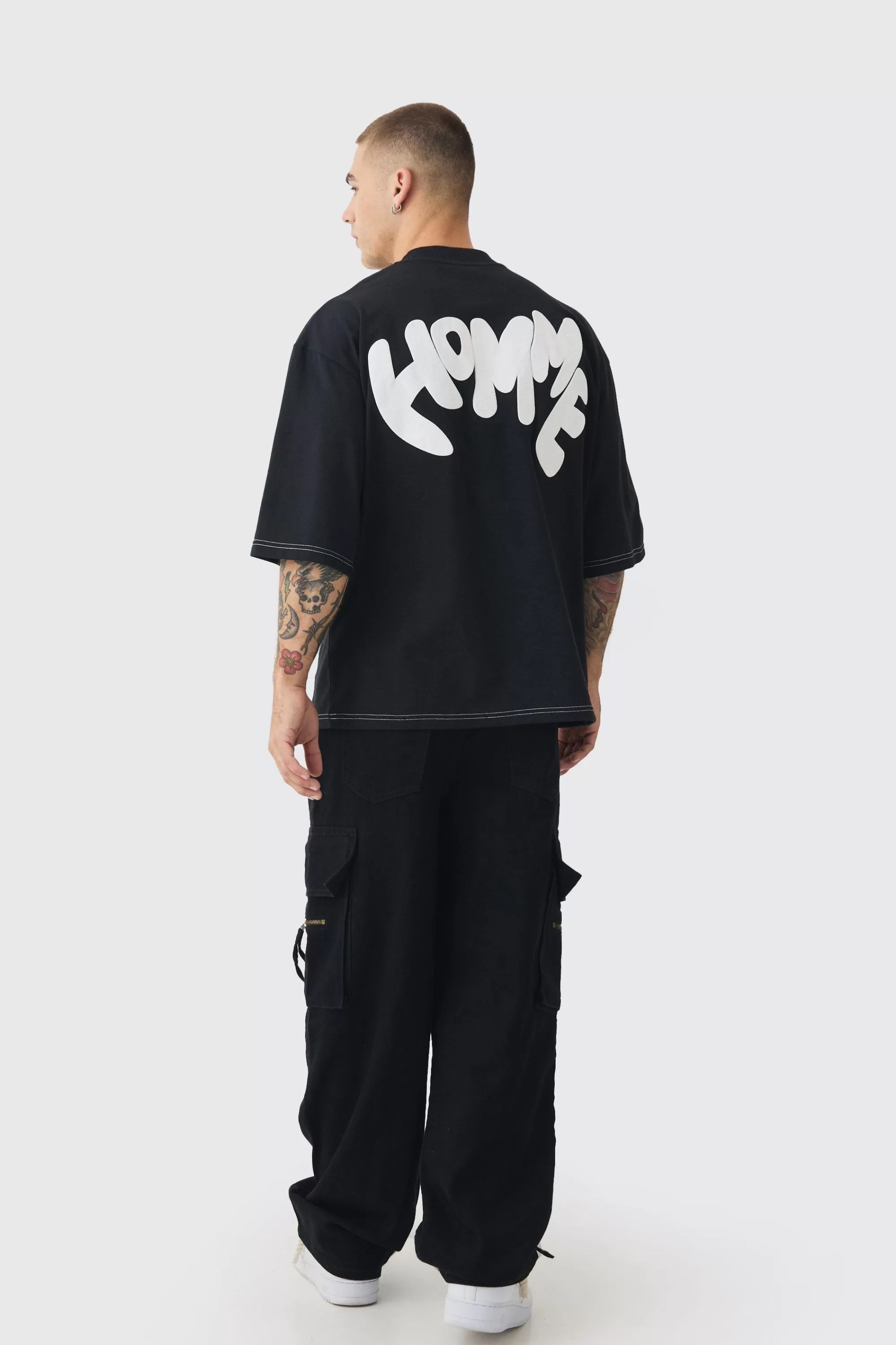 boohooMAN Baggy Fit Elasticated Waist Extended Drawcord Cargo Trousers | UK