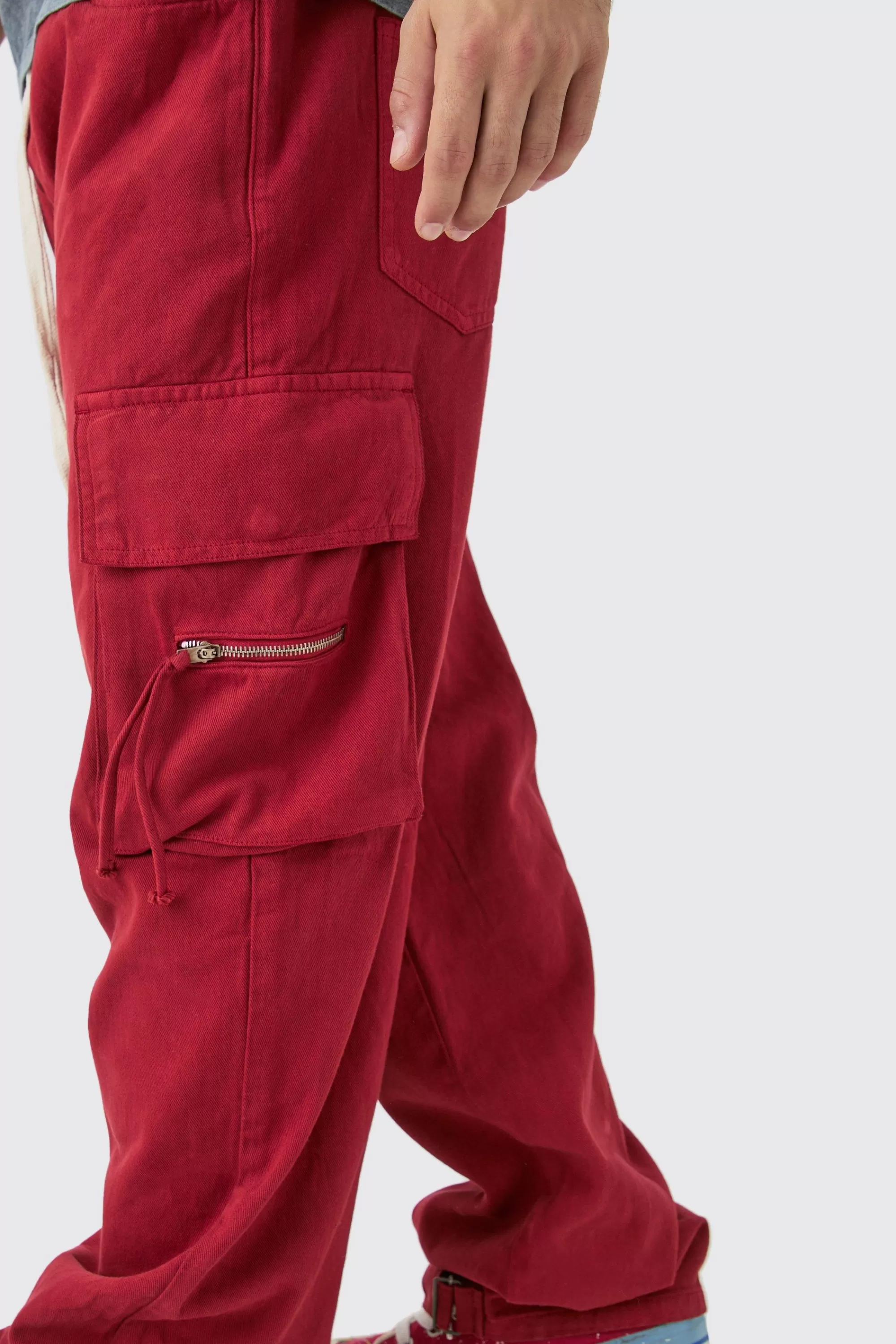 boohooMAN Baggy Fit Elasticated Waist Extended Drawcord Cargo Trousers | UK