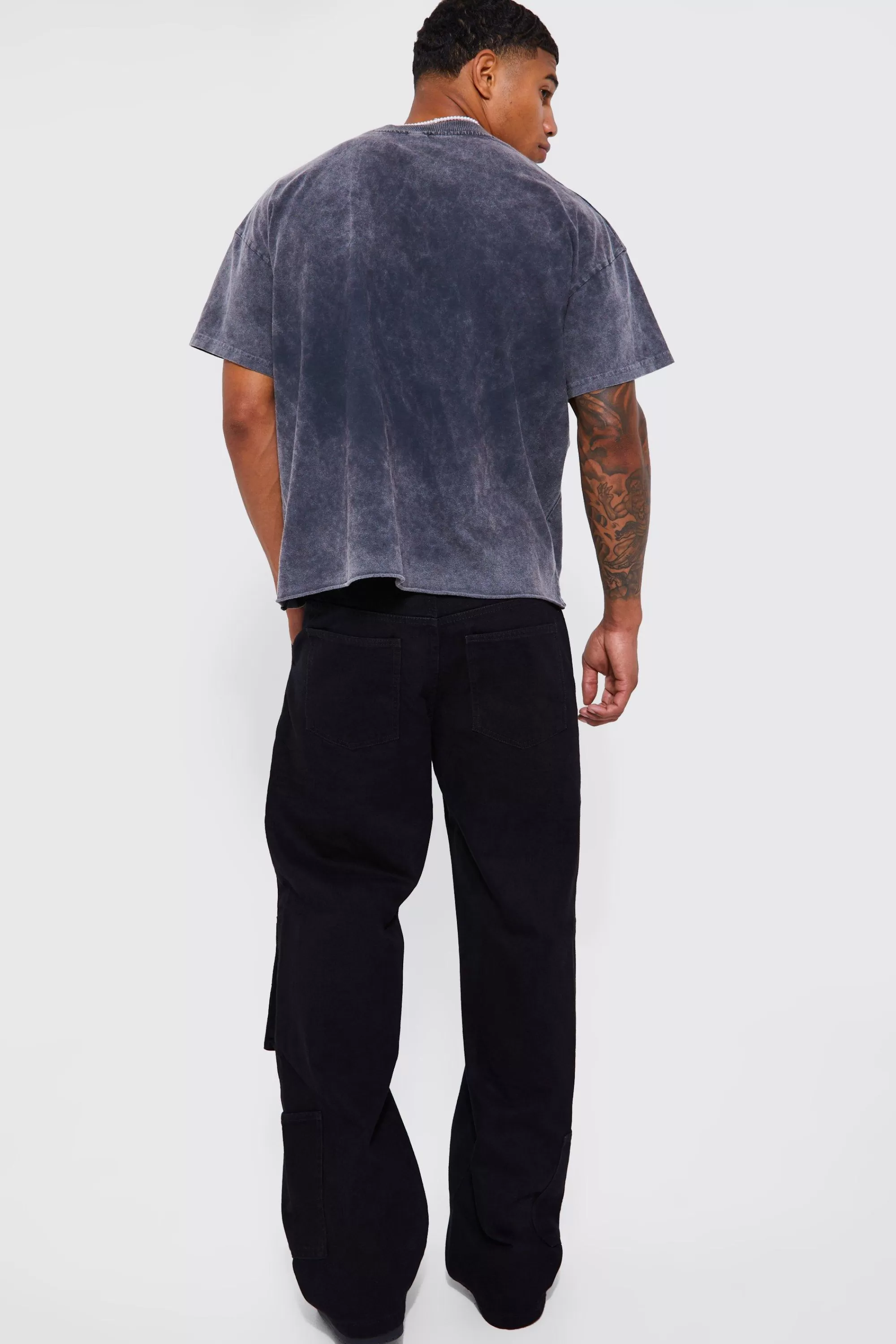 boohooMAN Baggy Fit Multi Cargo Pocket Jeans | UK