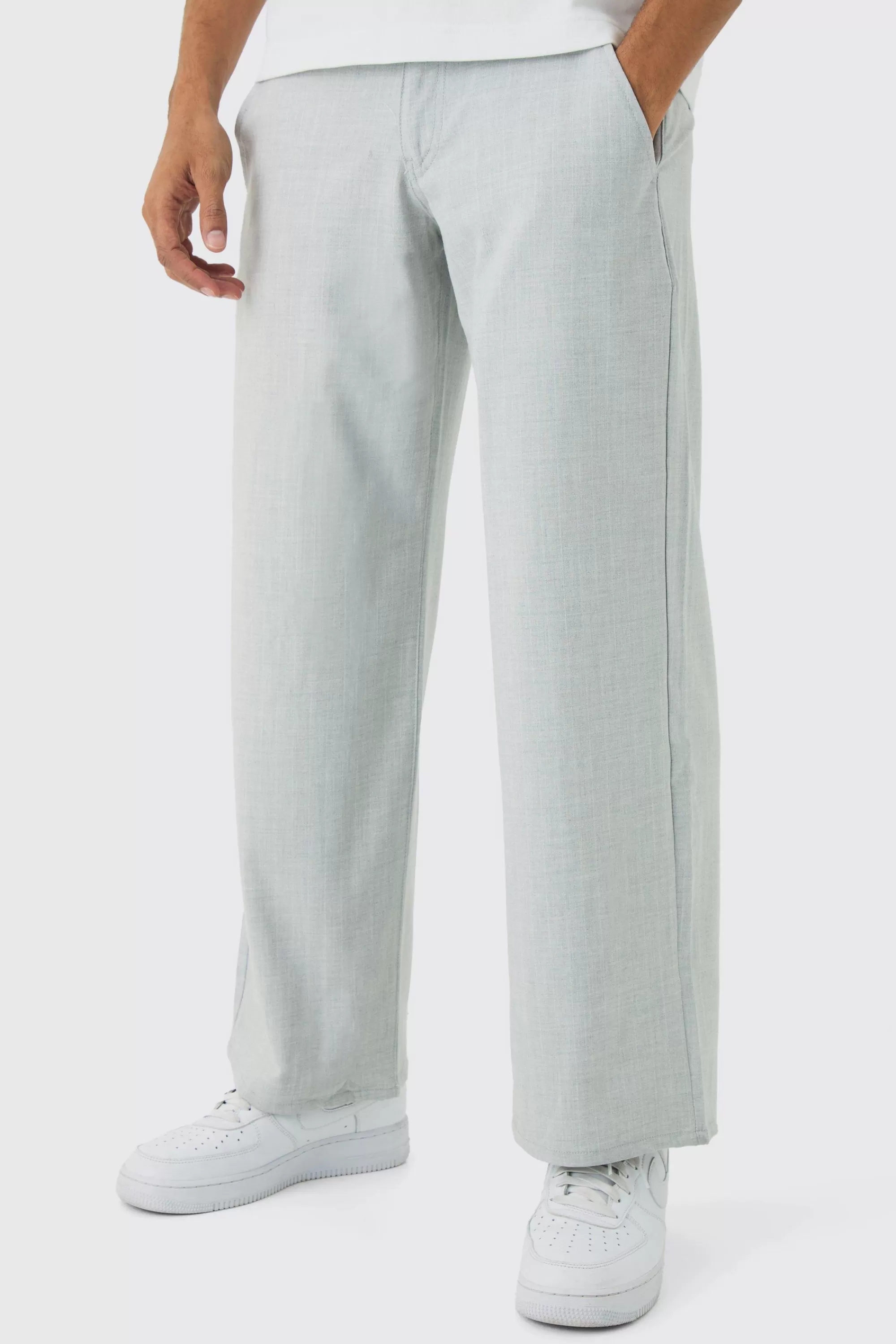 boohooMAN Baggy Fit Pinstripe Trouser With Boxer Double Waistband | UK