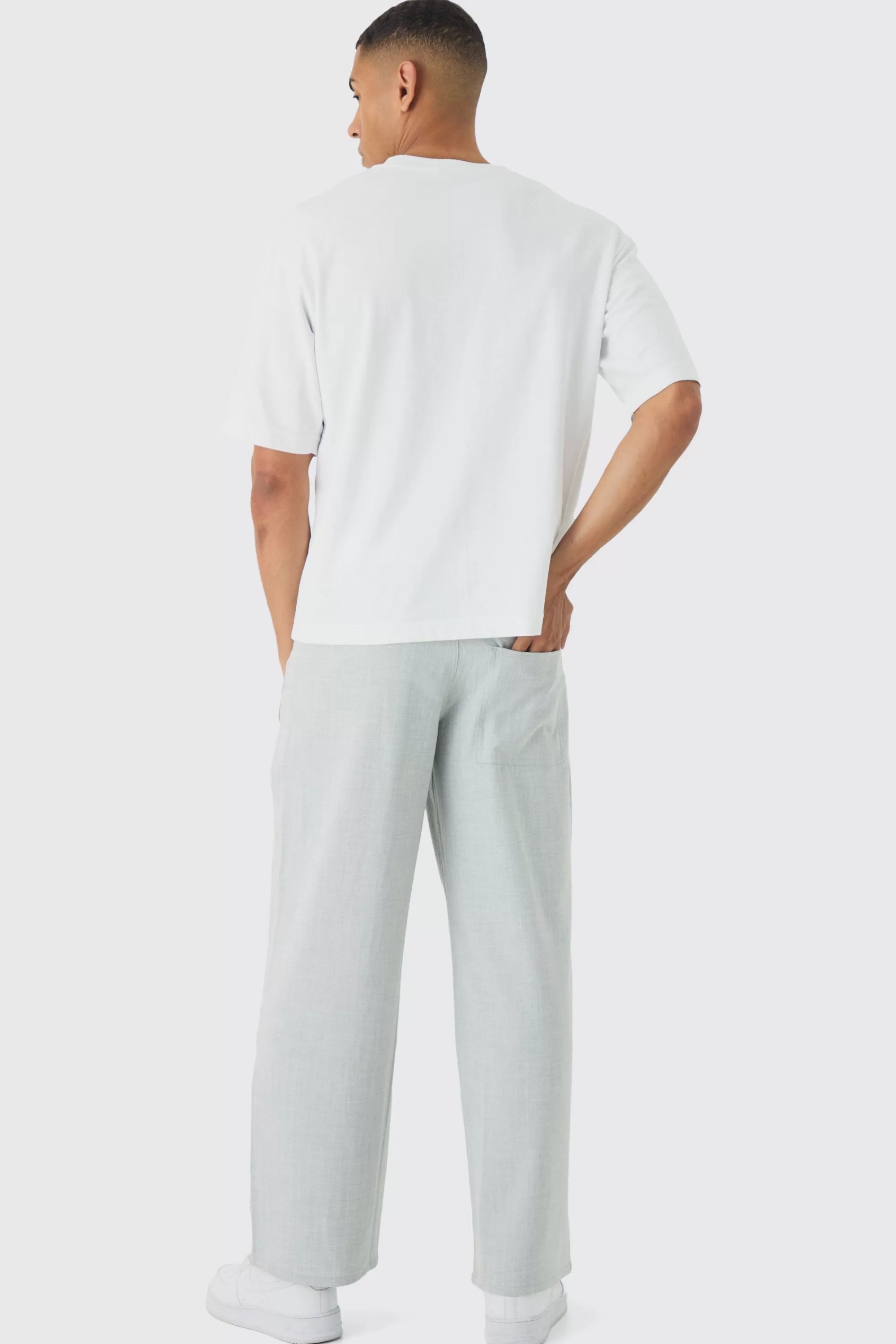 boohooMAN Baggy Fit Pinstripe Trouser With Boxer Double Waistband | UK