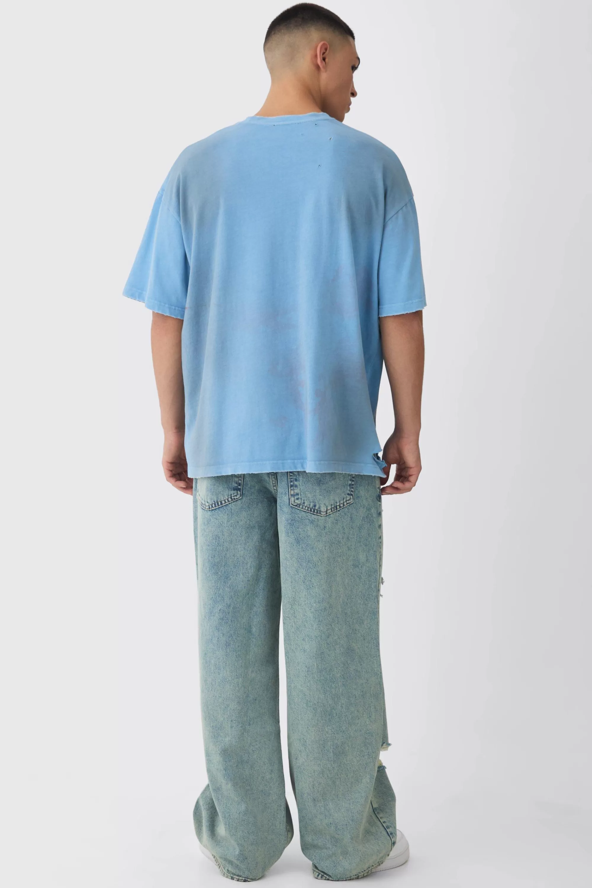 boohooMAN Baggy Fit Rigid Star Ripped Jeans | UK